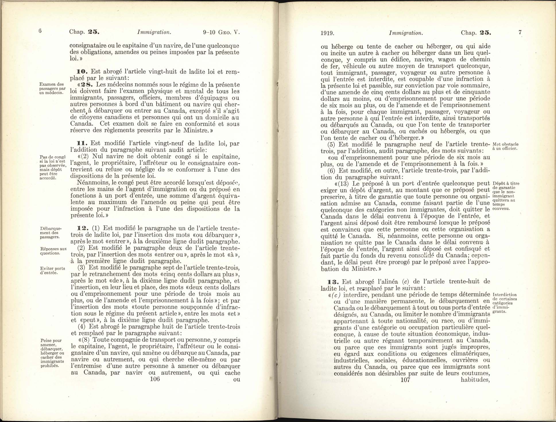 Page 106, 107 Loi de l’immigration amendement, 1919