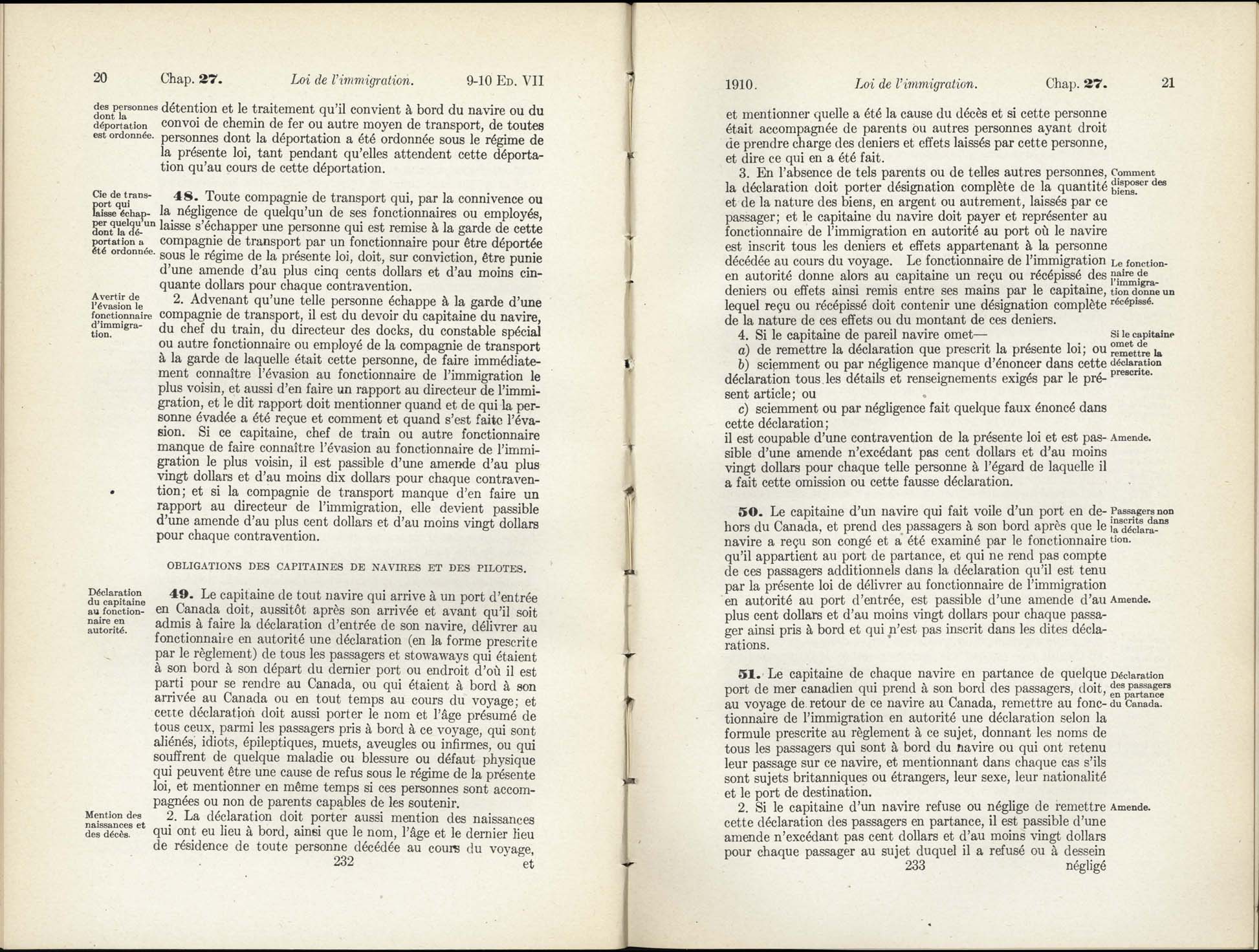 Chap 27 Page 232, 233 L’Acte d’immigration, 1910