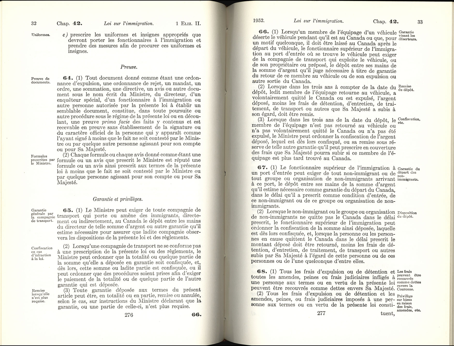 Chap 42 Page 276, 277 Loi sur l’immigration, 1952