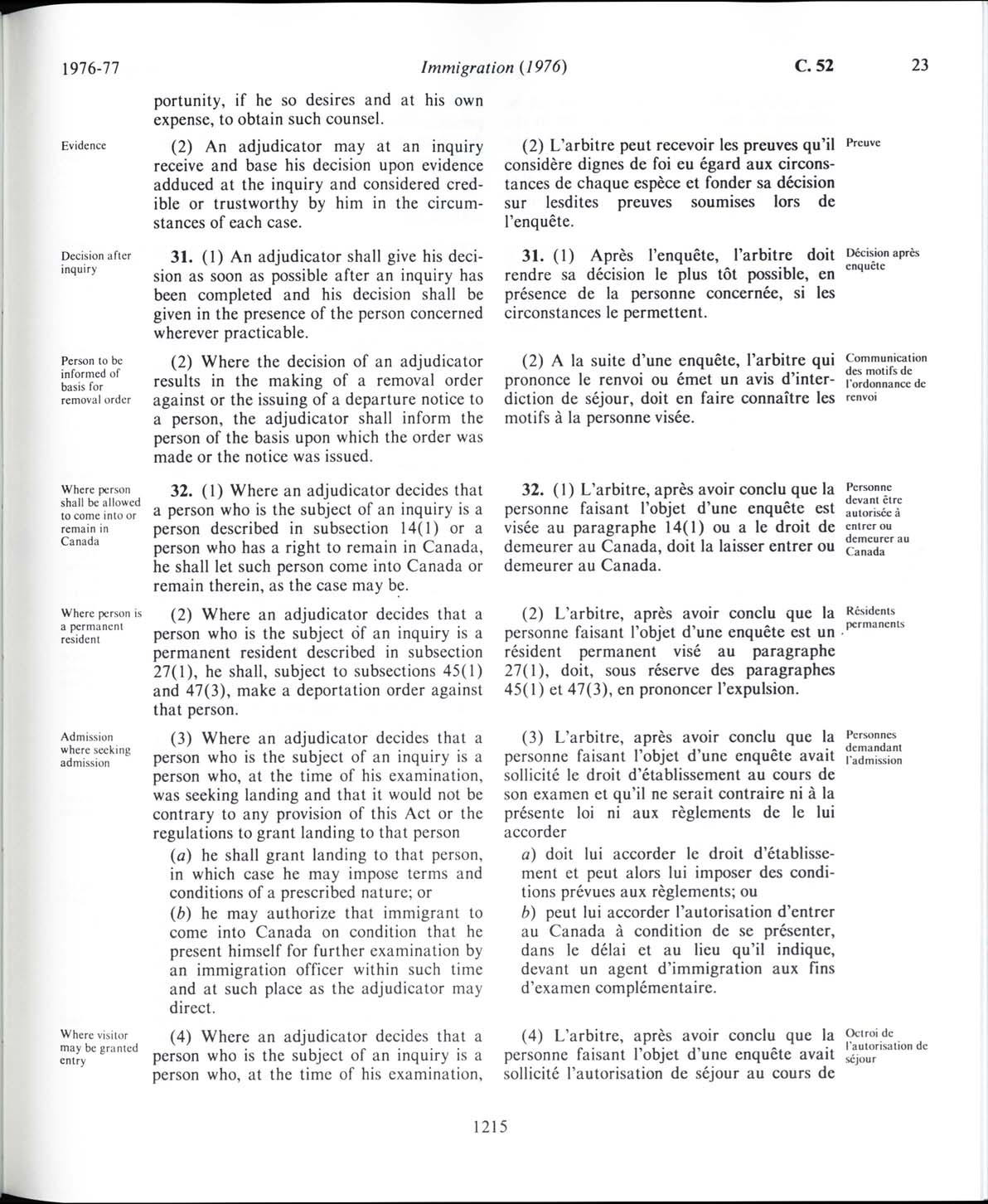 Page 1215 Loi sur l’immigration de 1976