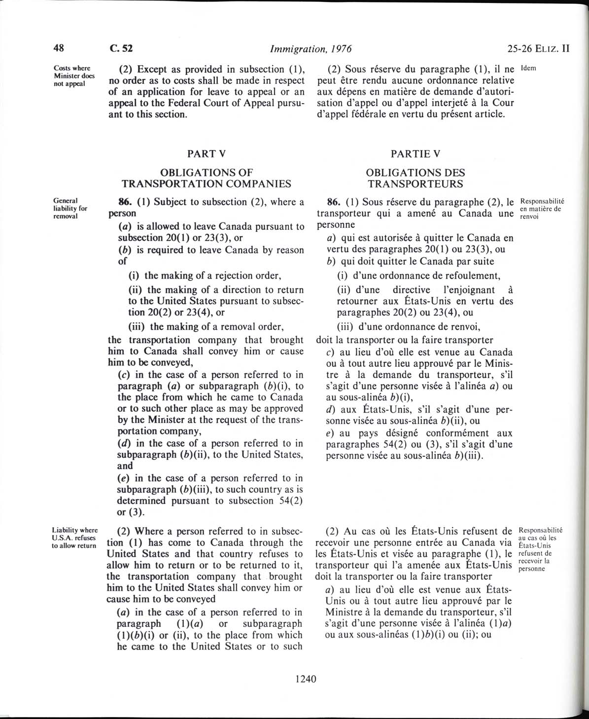 Page 1240 Loi sur l’immigration de 1976