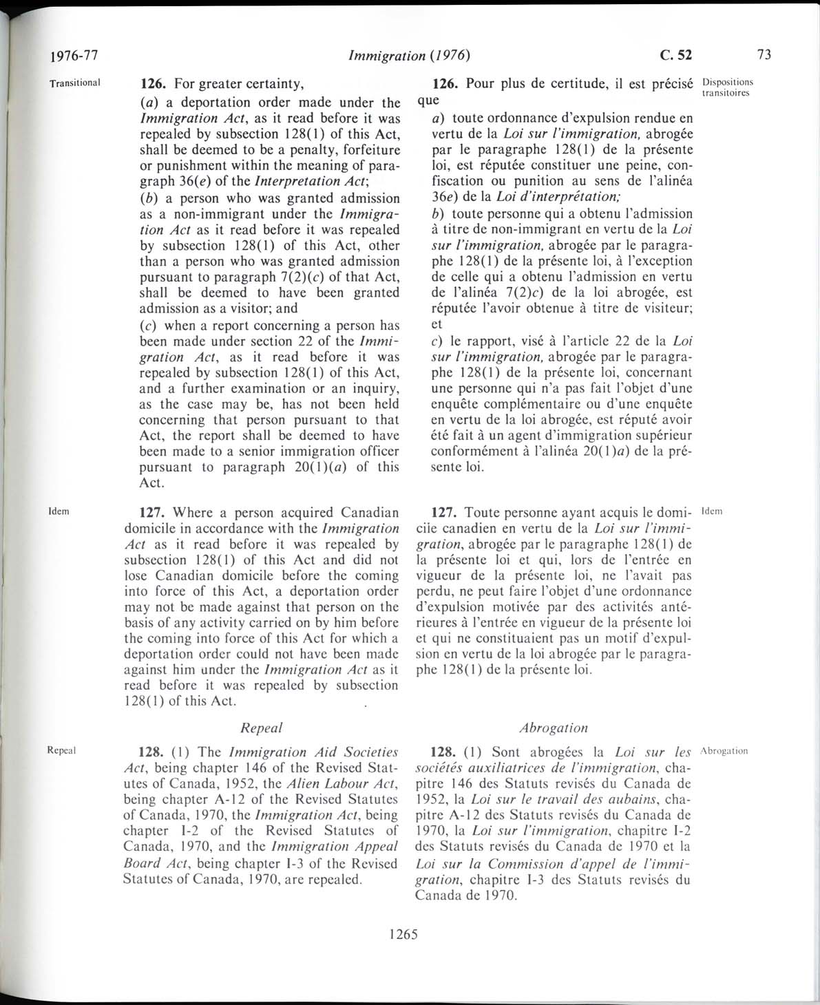 Page 1265 Loi sur l’immigration de 1976