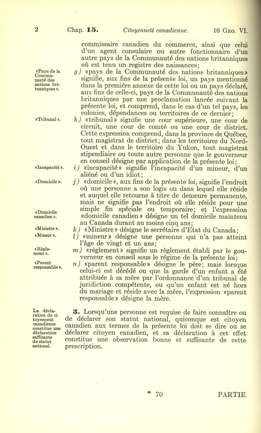 Chap. 15 Page 70 Loi sur la citoyenneté canadienne, 1947