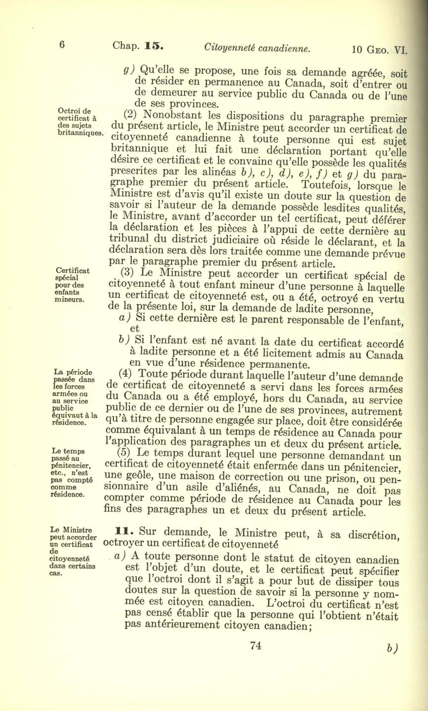 Chap. 15 Page 74 Loi sur la citoyenneté canadienne, 1947
