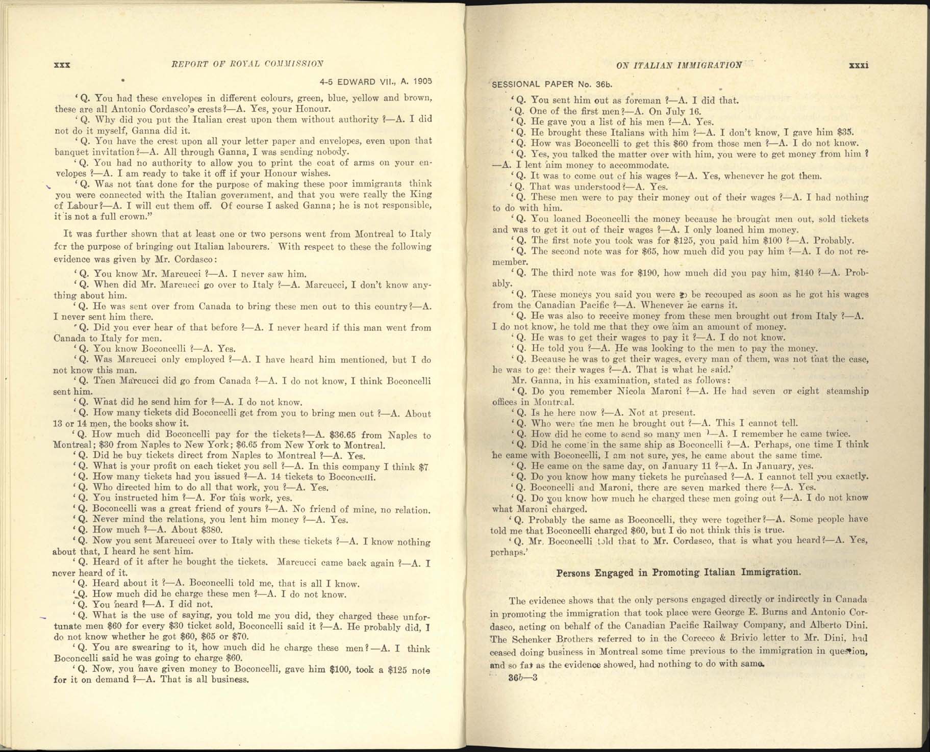 page xxx, xxxi Commission royale sur l’immigration italienne, 1904-1905