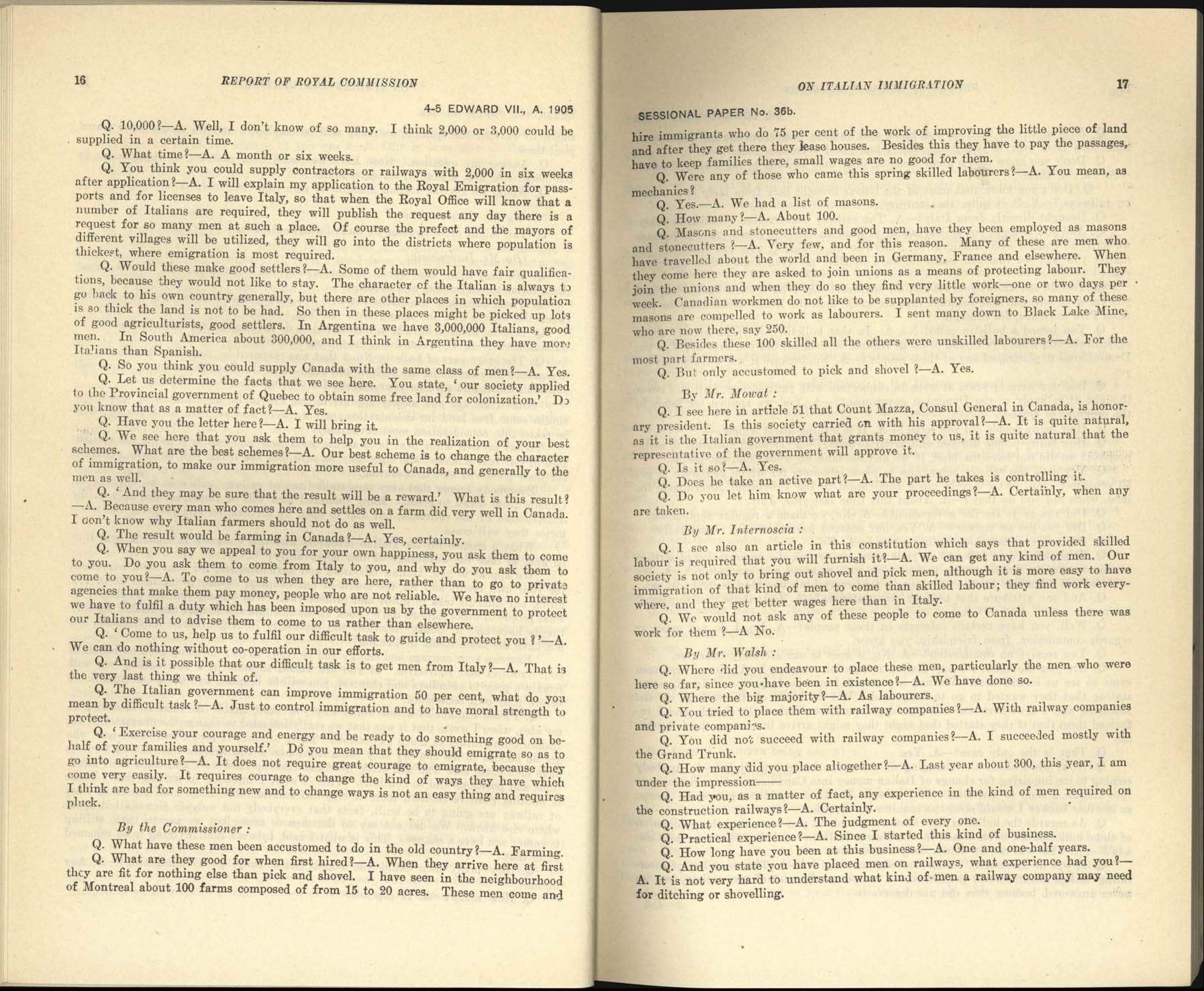 Page 16, 17 Commission royale sur l’immigration italienne, 1904-1905