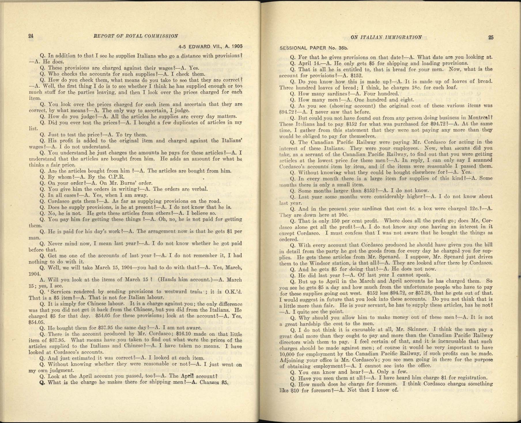 Page 24, 25 Commission royale sur l’immigration italienne, 1904-1905
