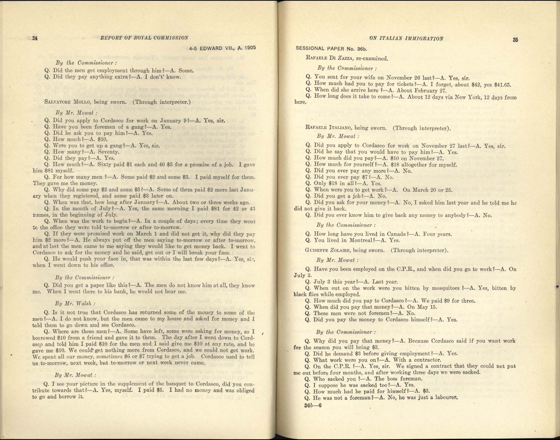 Page 34, 35 Commission royale sur l’immigration italienne, 1904-1905