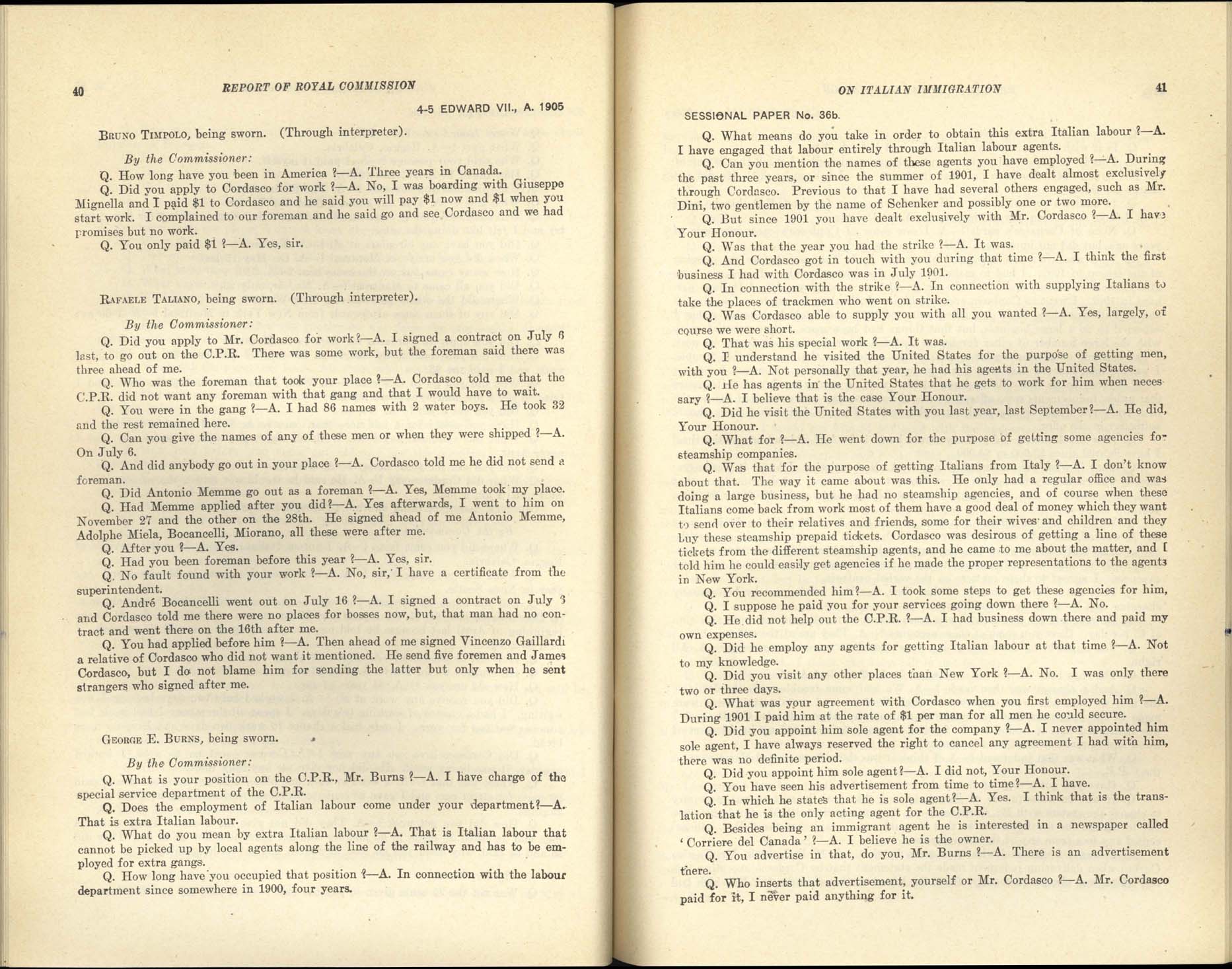 Page 40, 41 Commission royale sur l’immigration italienne, 1904-1905