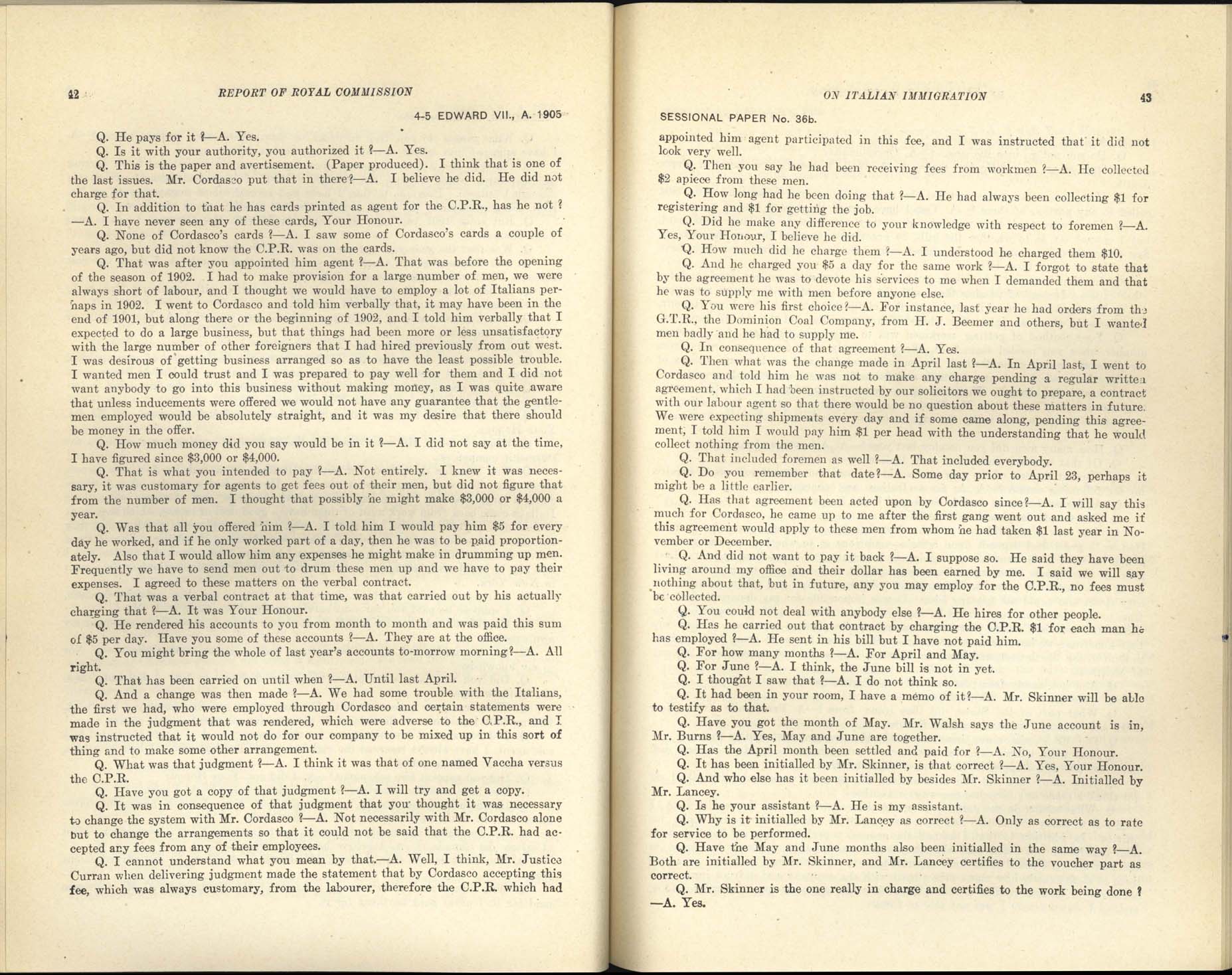 Page 42, 43 Commission royale sur l’immigration italienne, 1904-1905