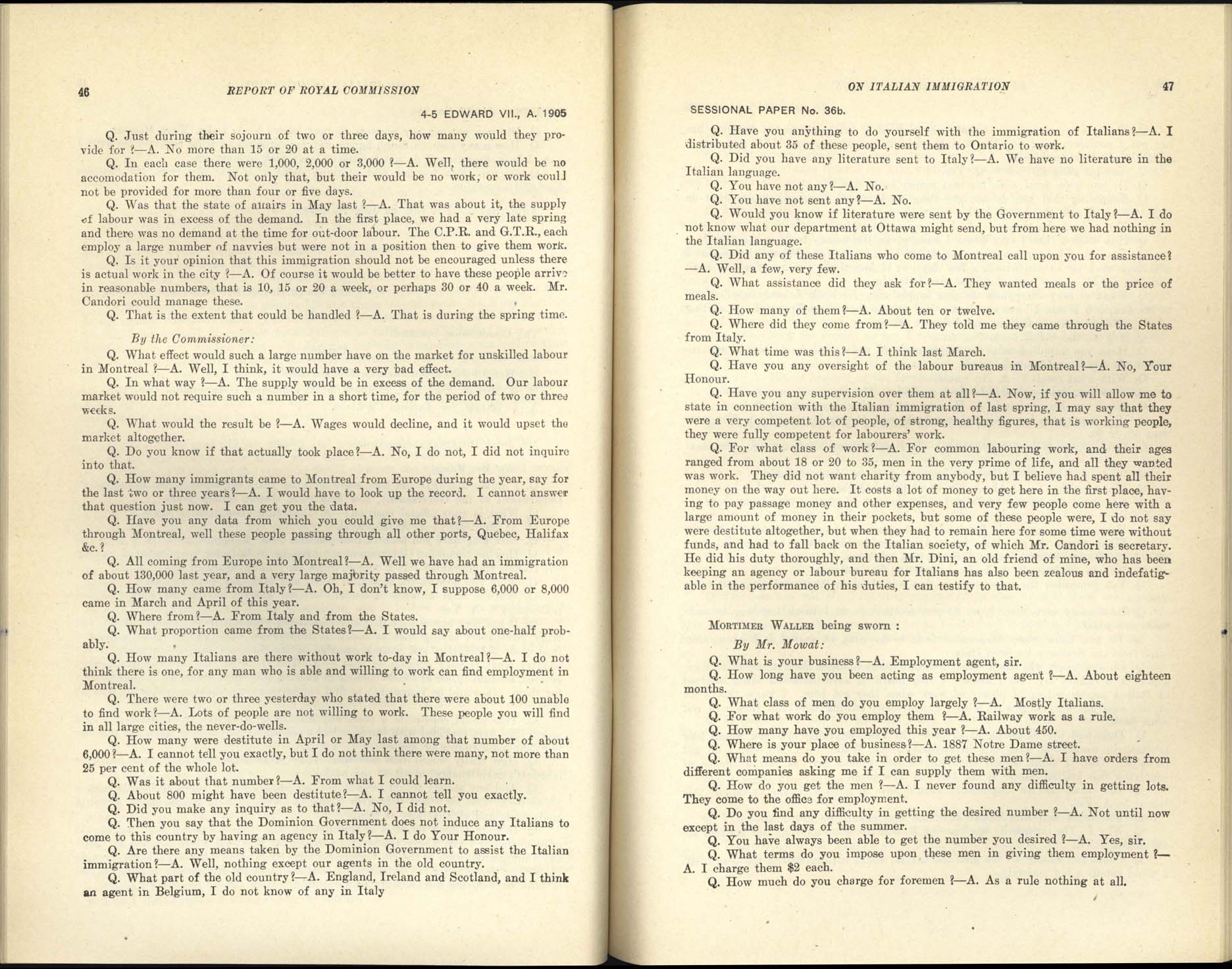 Page 46, 47 Commission royale sur l’immigration italienne, 1904-1905