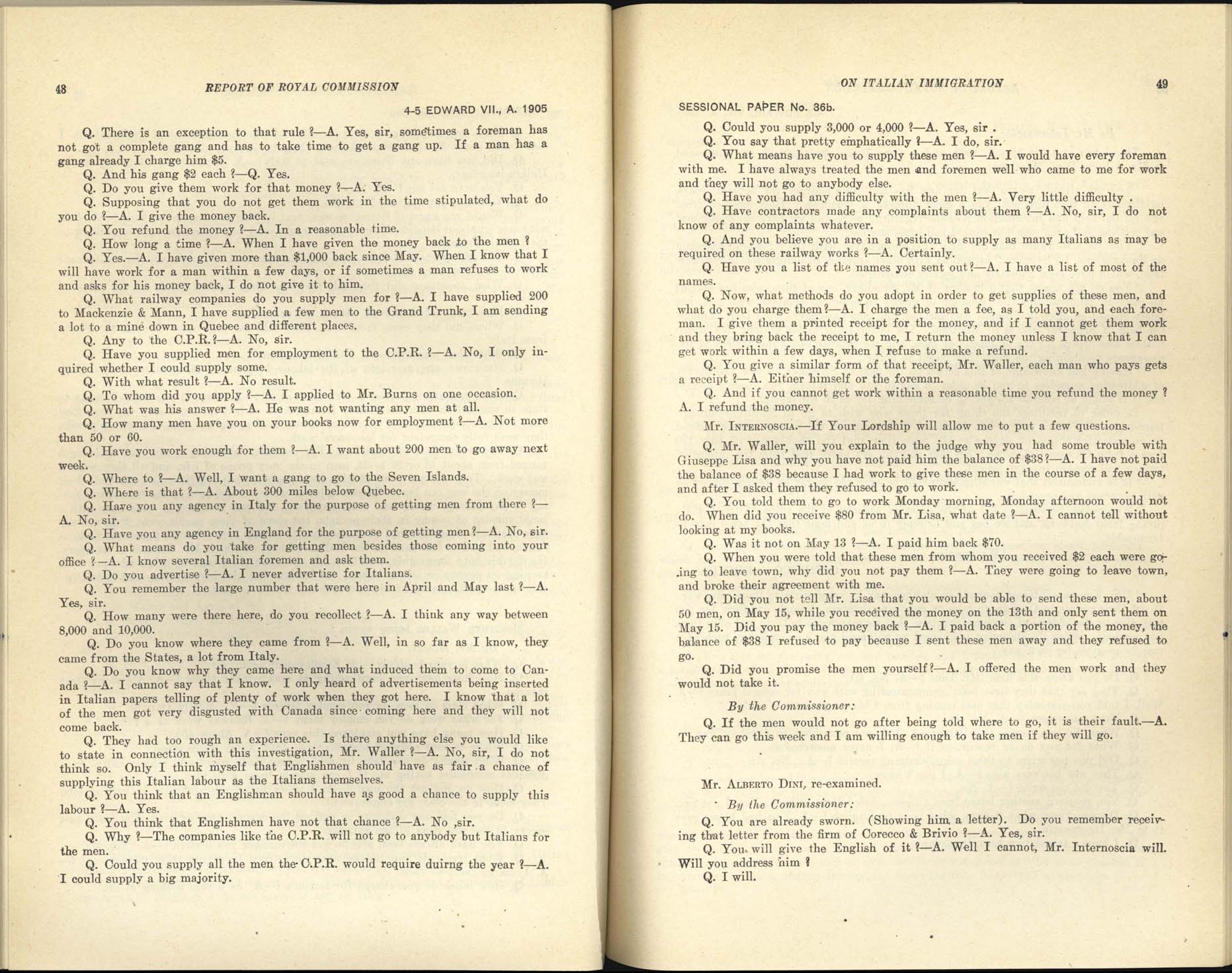 Page 48, 49 Commission royale sur l’immigration italienne, 1904-1905