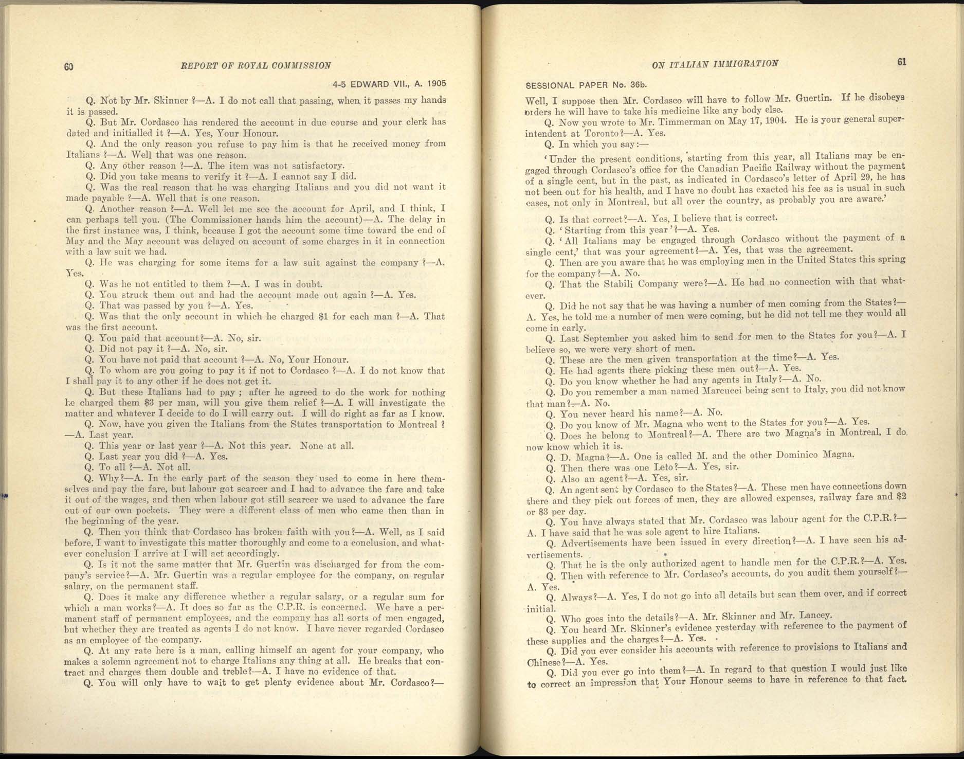 Page 60, 61 Commission royale sur l’immigration italienne, 1904-1905