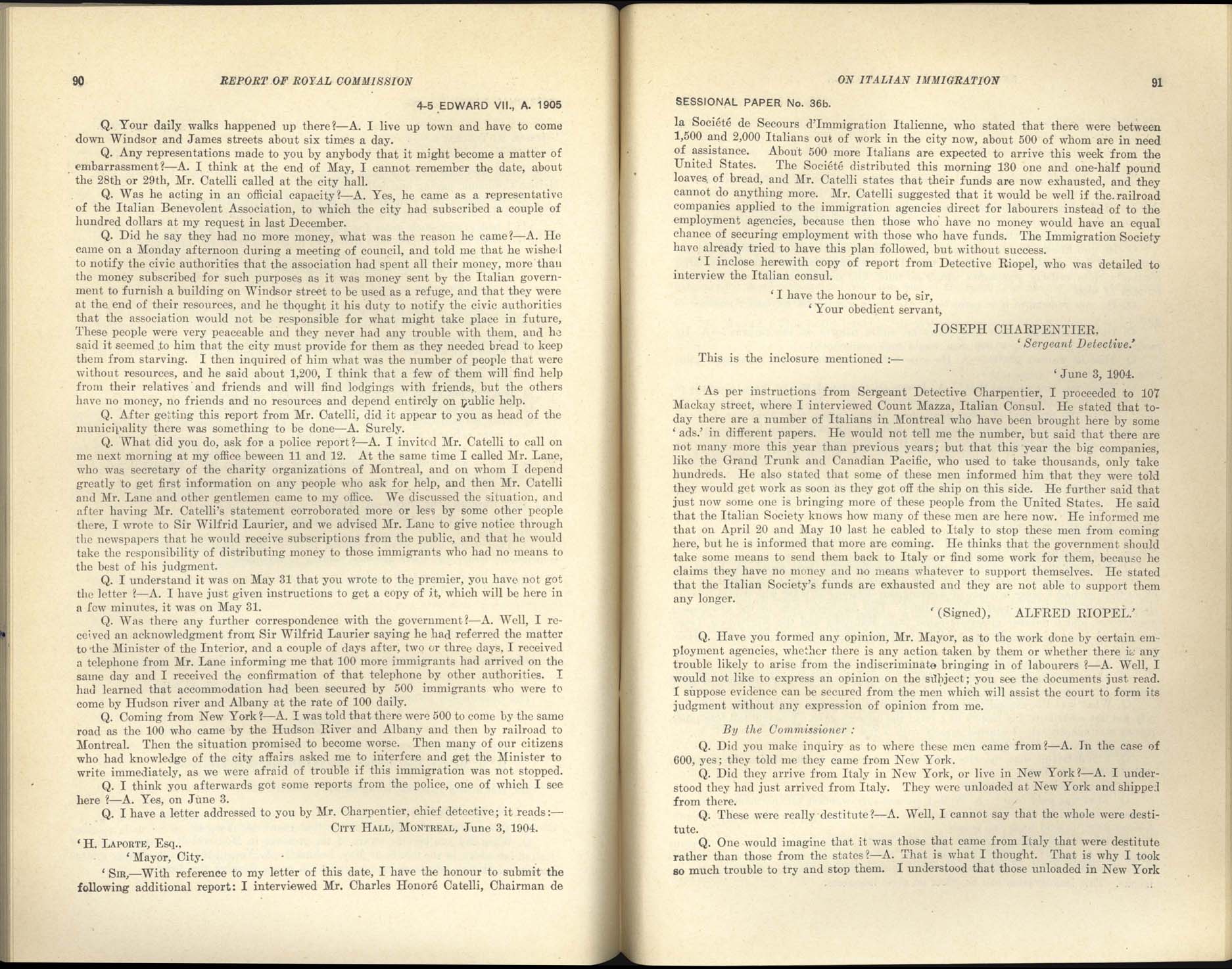 Page 90, 91 Commission royale sur l’immigration italienne, 1904-1905