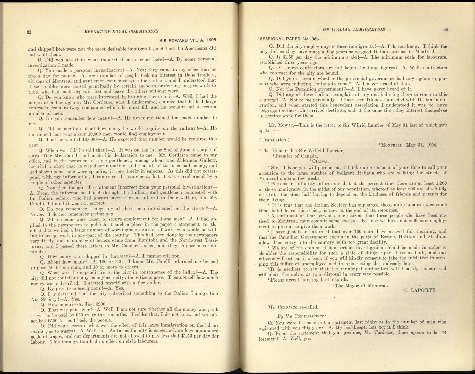 Page 92, 93 Commission royale sur l’immigration italienne, 1904-1905