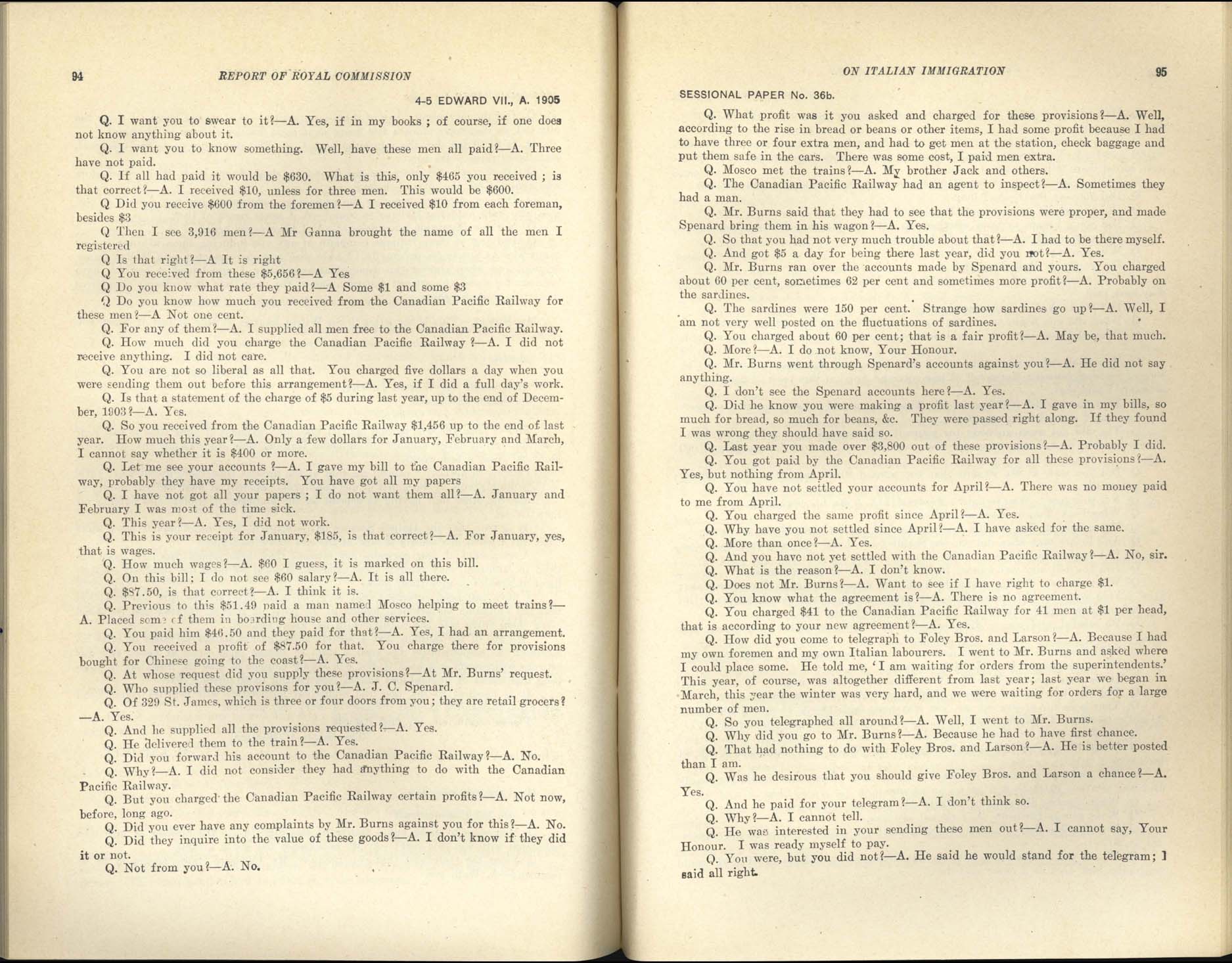 Page 94, 95 Commission royale sur l’immigration italienne, 1904-1905