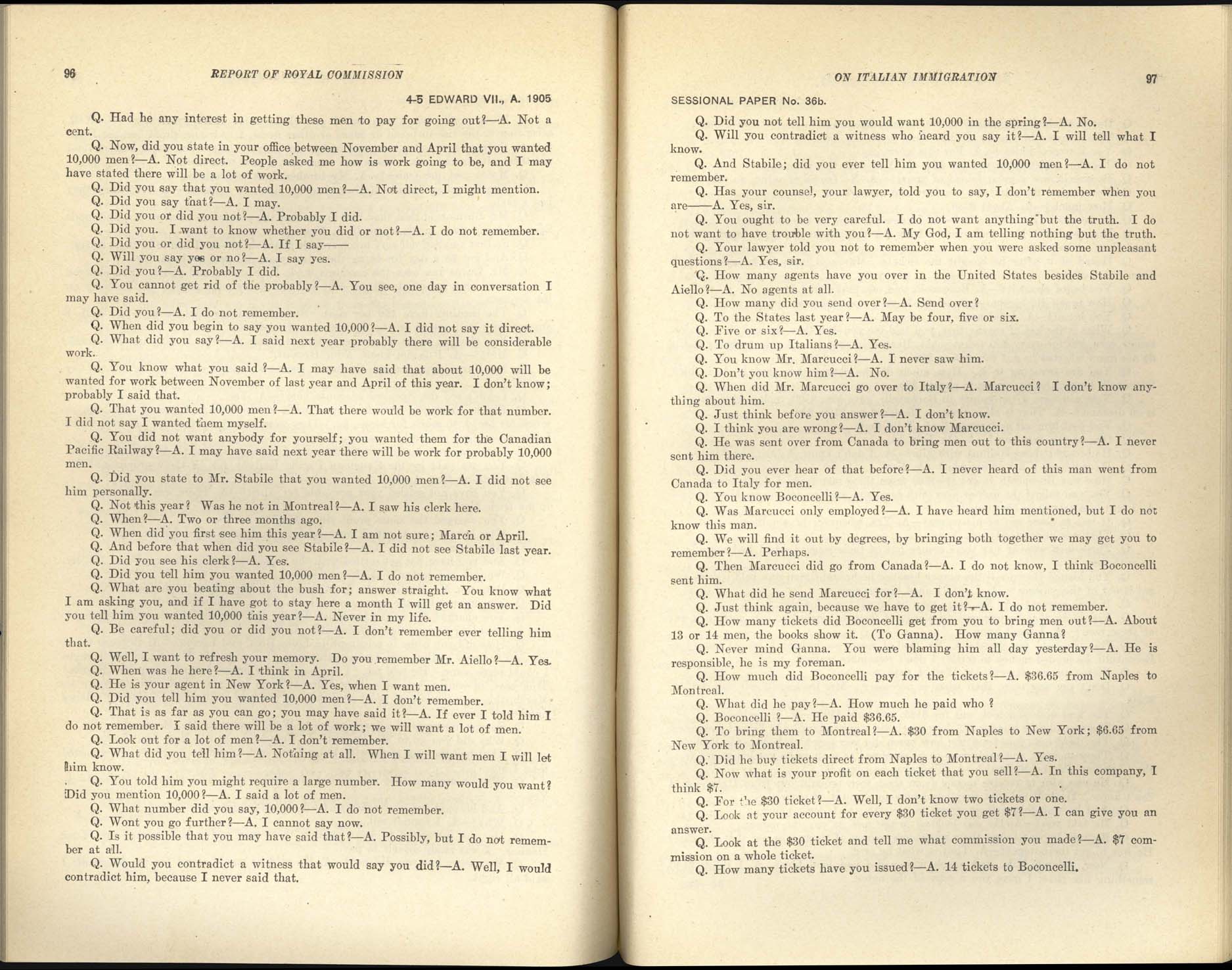 Page 96, 97 Commission royale sur l’immigration italienne, 1904-1905