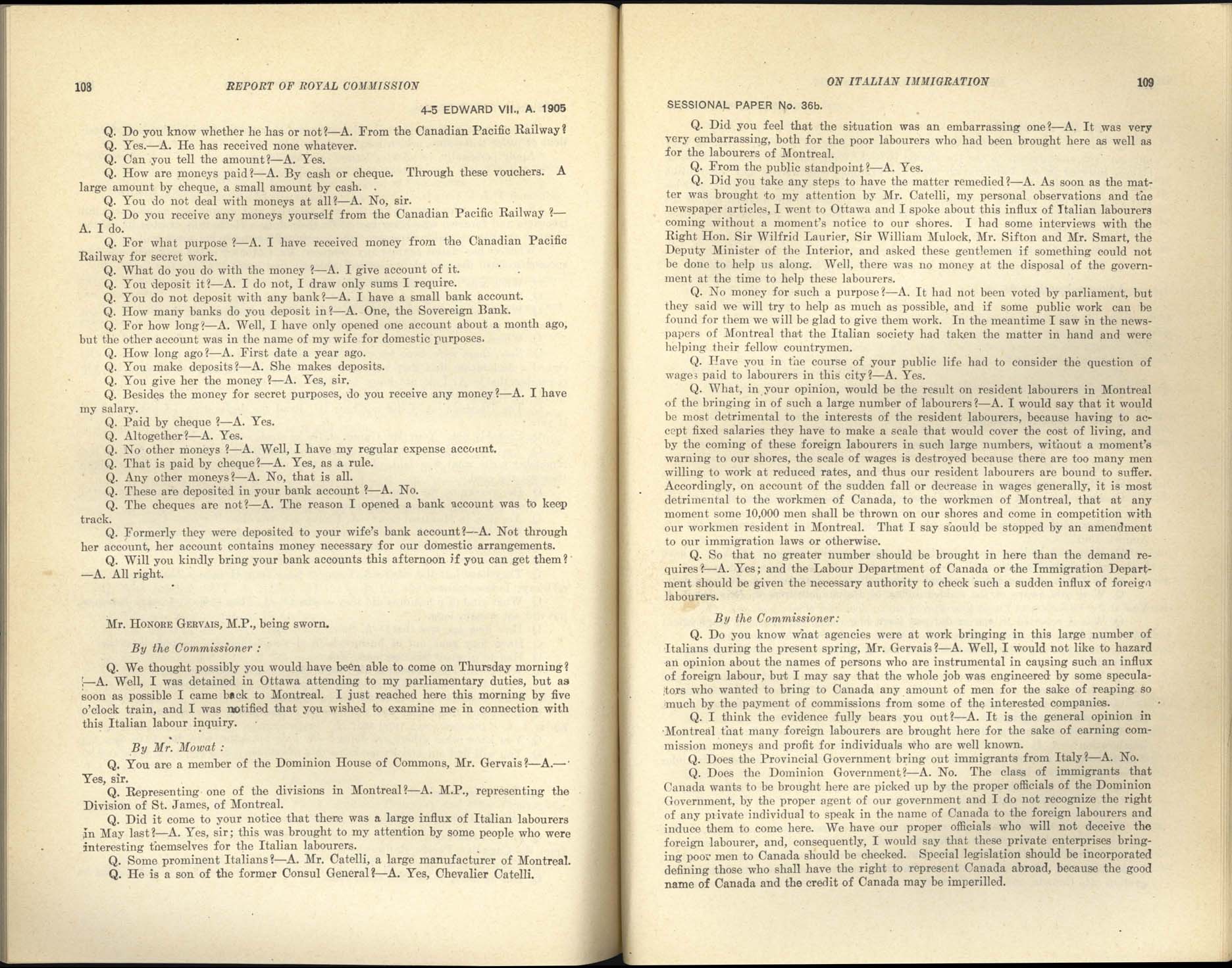 Page 108, 109 Commission royale sur l’immigration italienne, 1904-1905