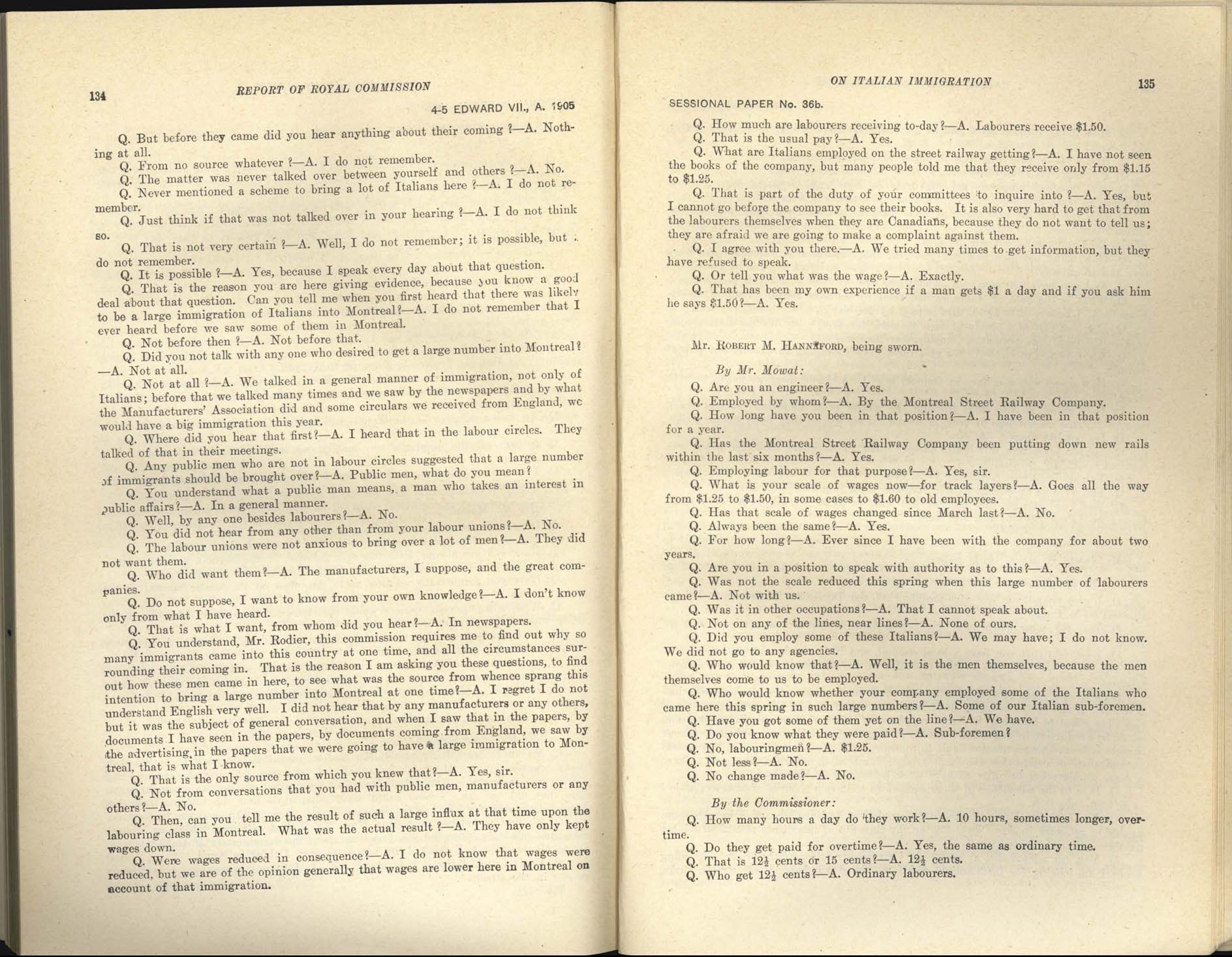 Page 134, 135 Commission royale sur l’immigration italienne, 1904-1905