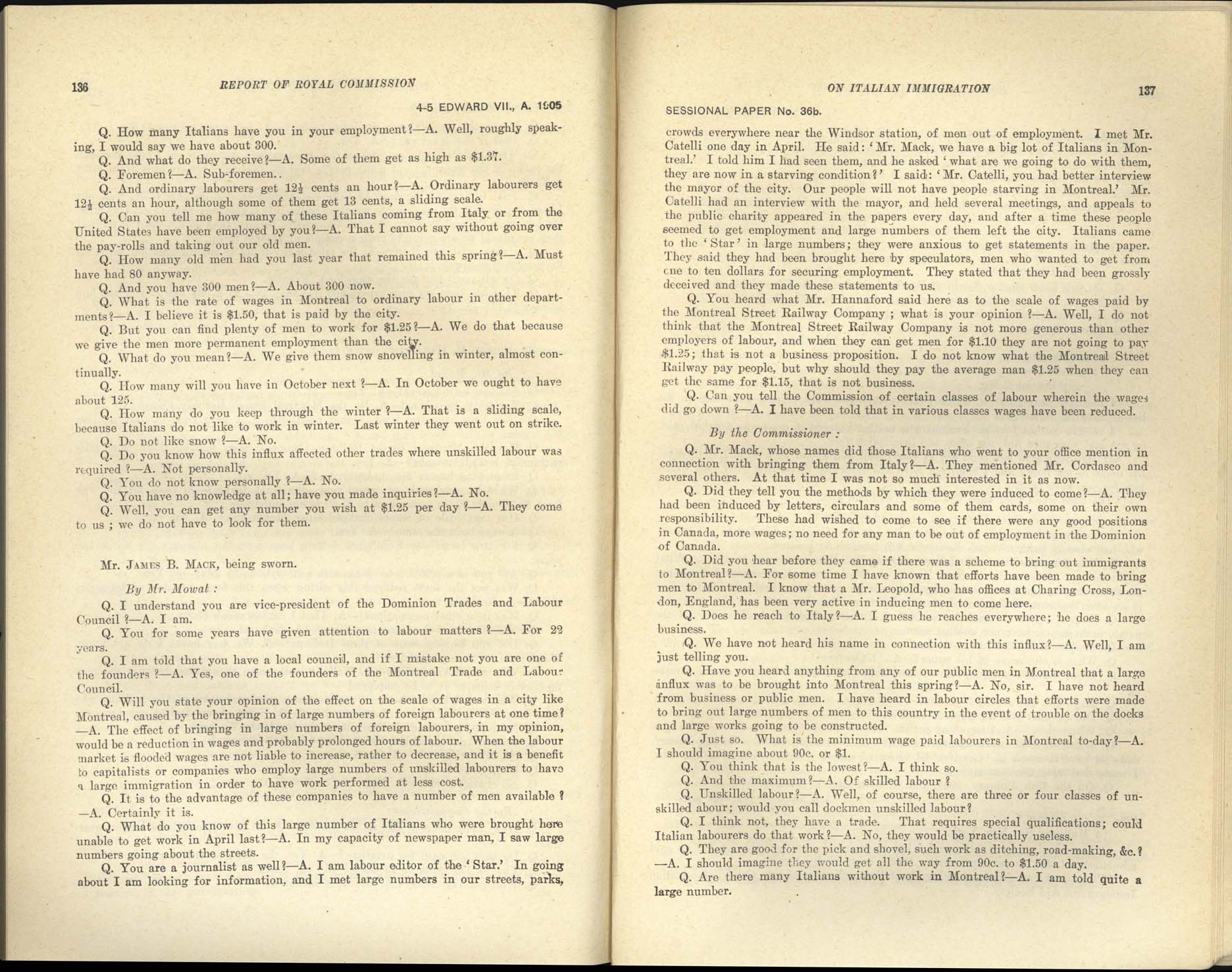 Page 136, 137 Commission royale sur l’immigration italienne, 1904-1905