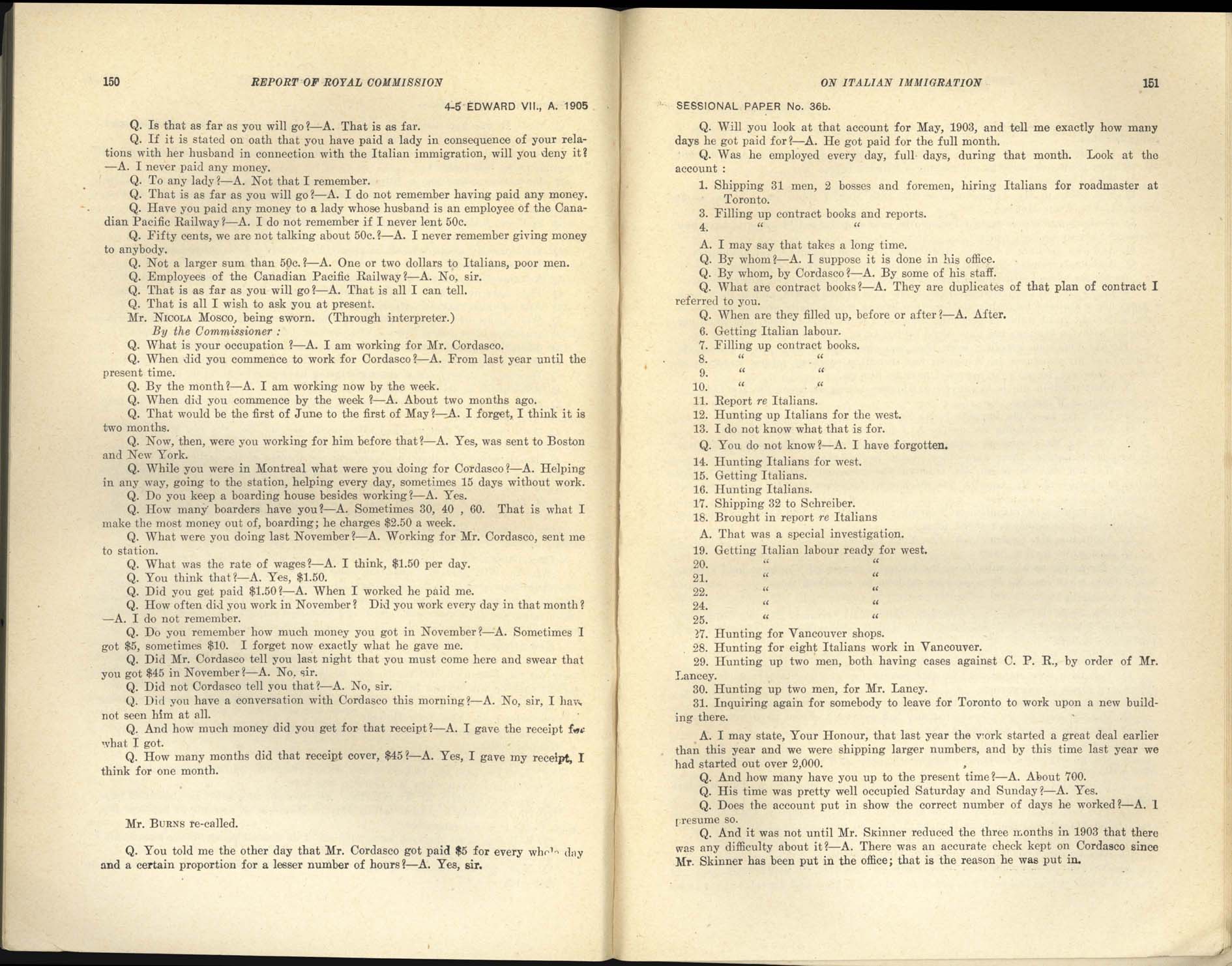 Page 150, 151 Commission royale sur l’immigration italienne, 1904-1905