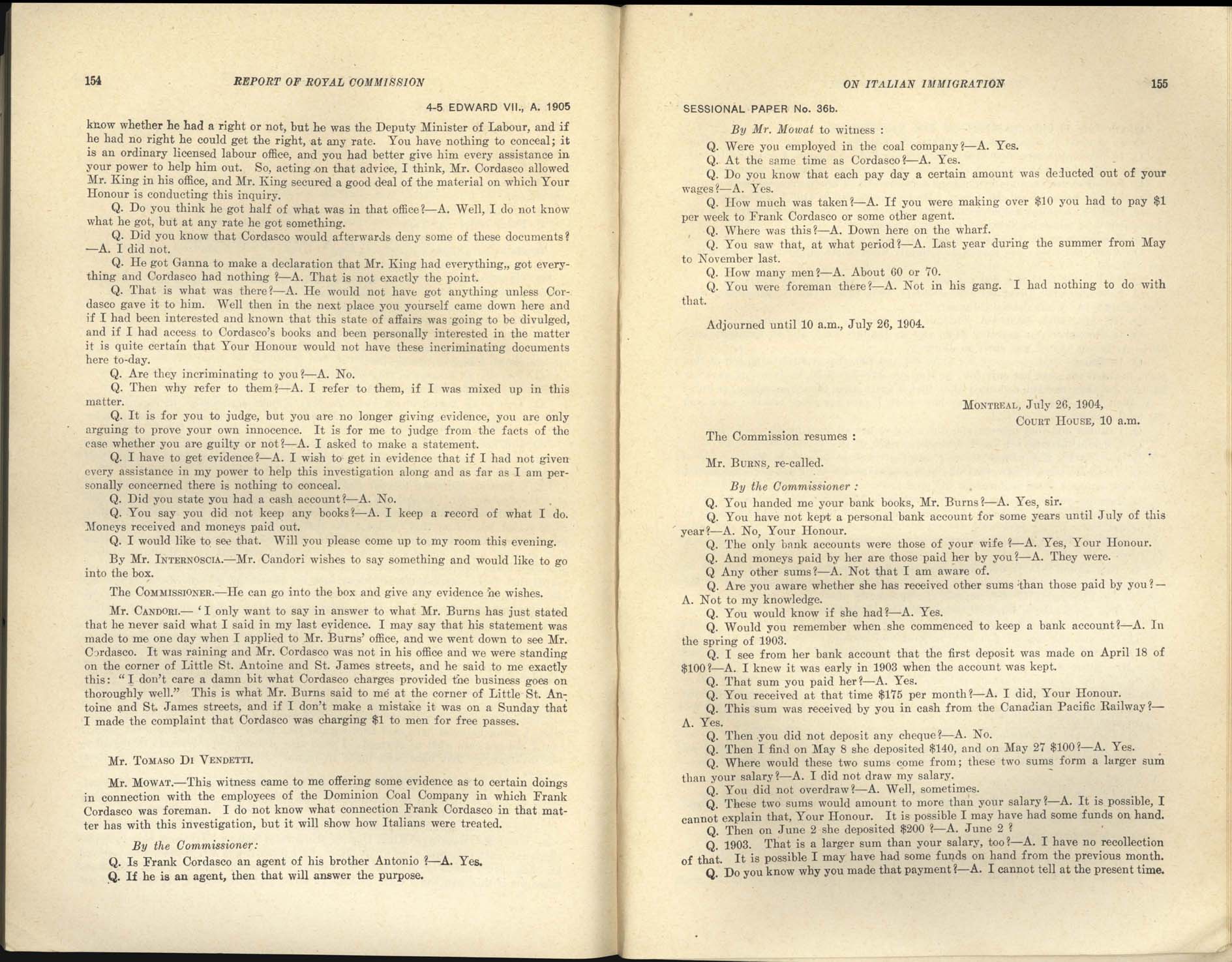 Page 154, 155 Commission royale sur l’immigration italienne, 1904-1905