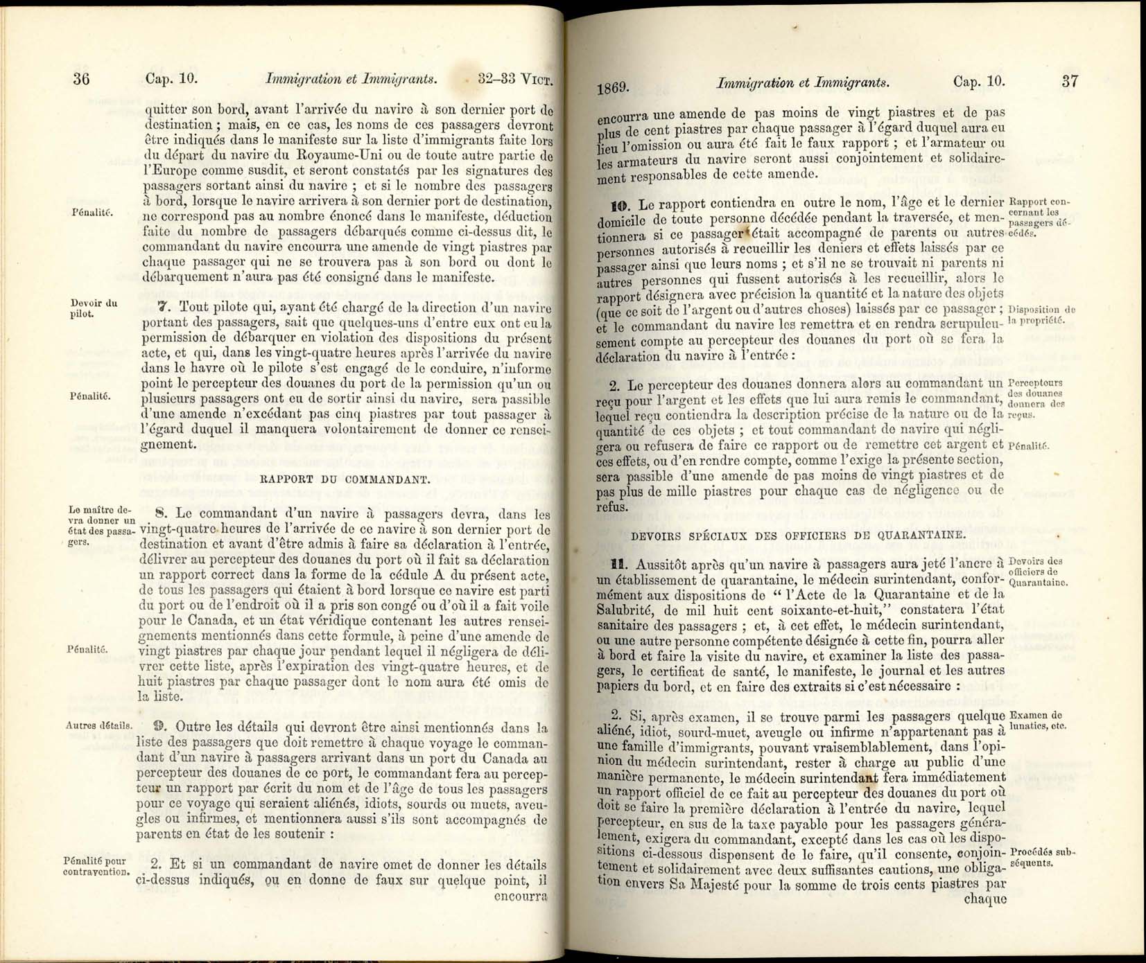 Page 36, 37 L’Acte d’Immigration, 1869