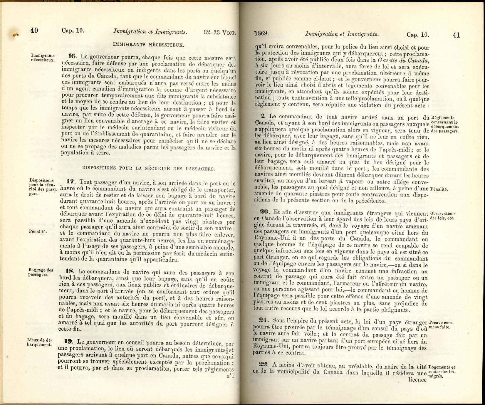 Page 40, 41 L’Acte d’Immigration, 1869