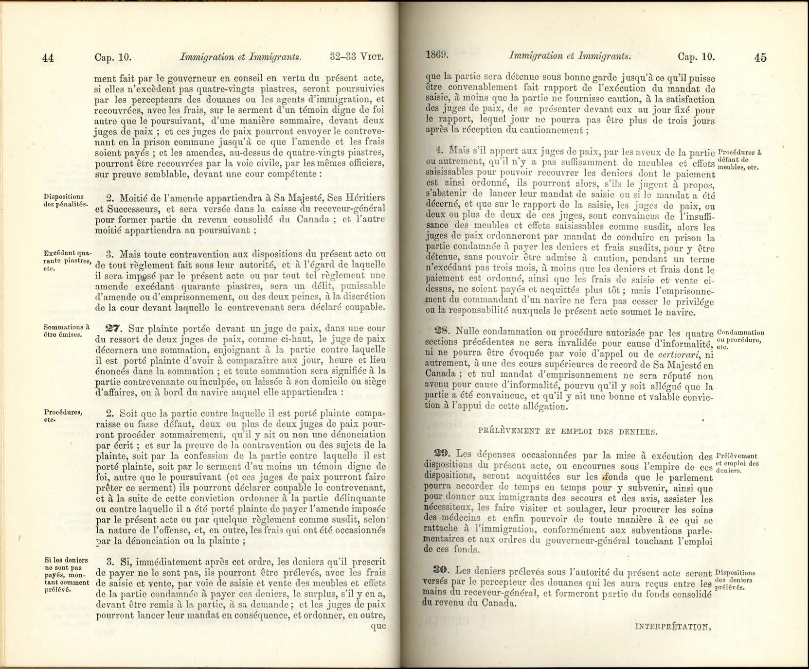 Page 44, 45 L’Acte d’Immigration, 1869