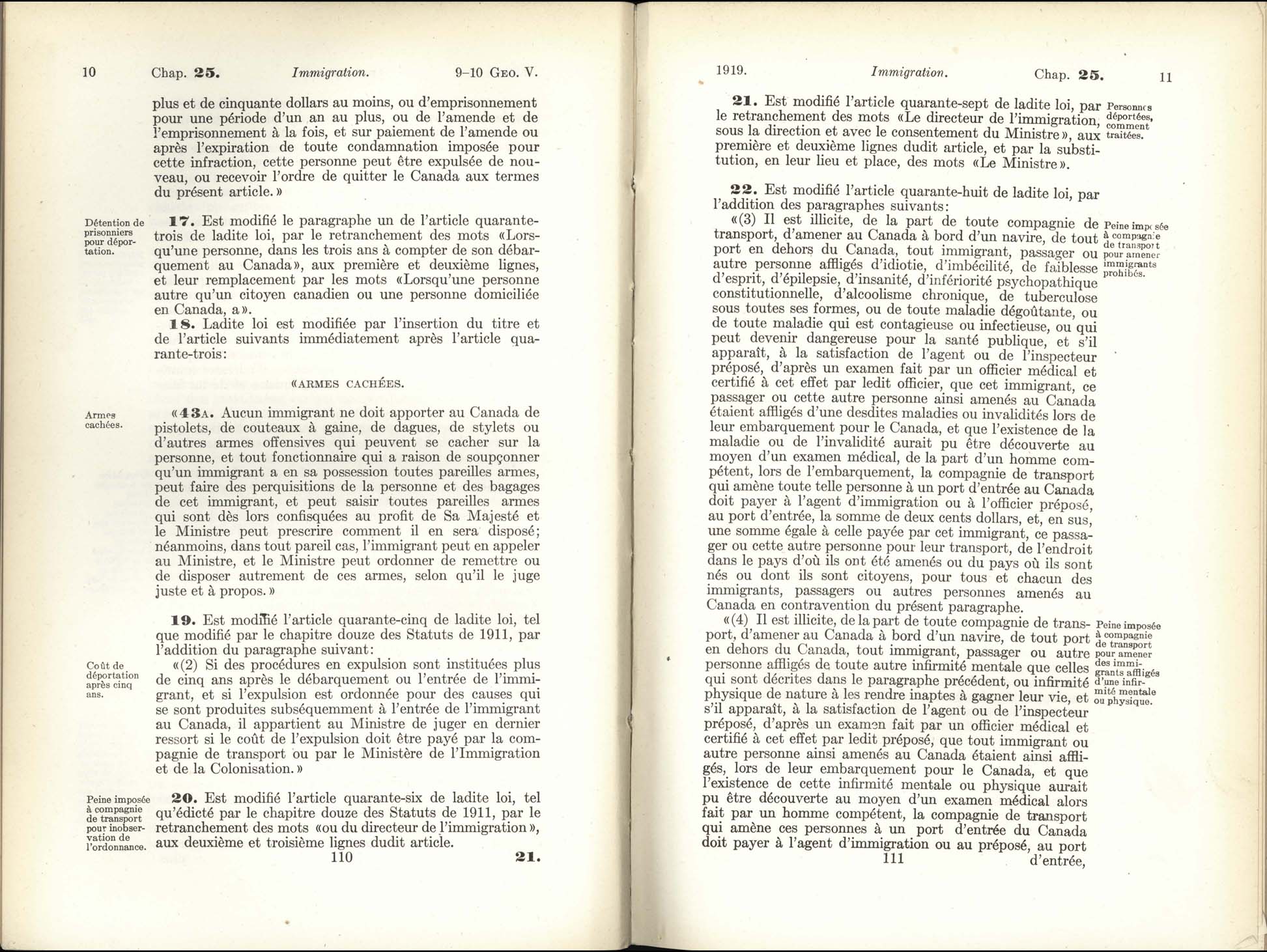 Page 110, 111 Loi de l’immigration amendement, 1919