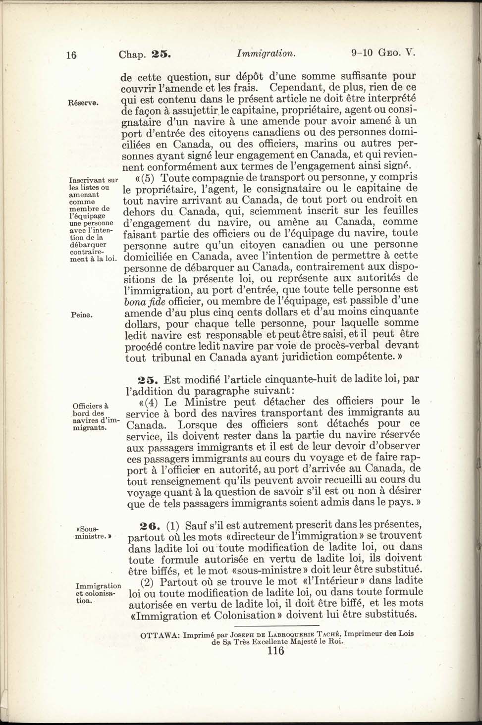 Page 116 Loi de l’immigration amendement, 1919