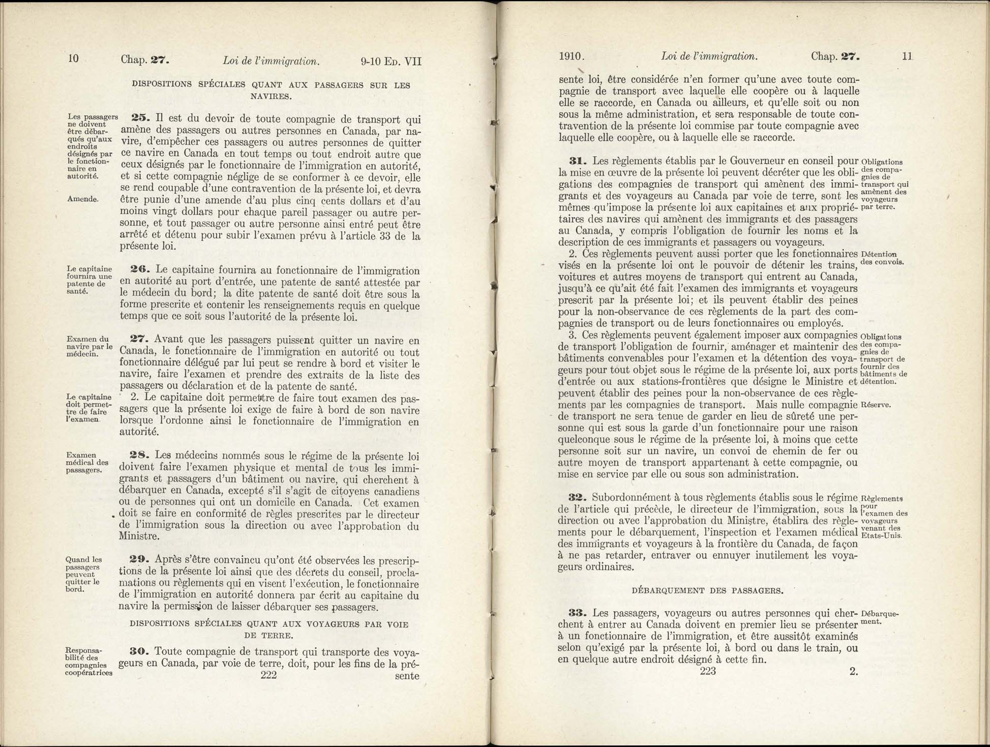 Chap 27 Page 222, 223 L’Acte d’immigration, 1910