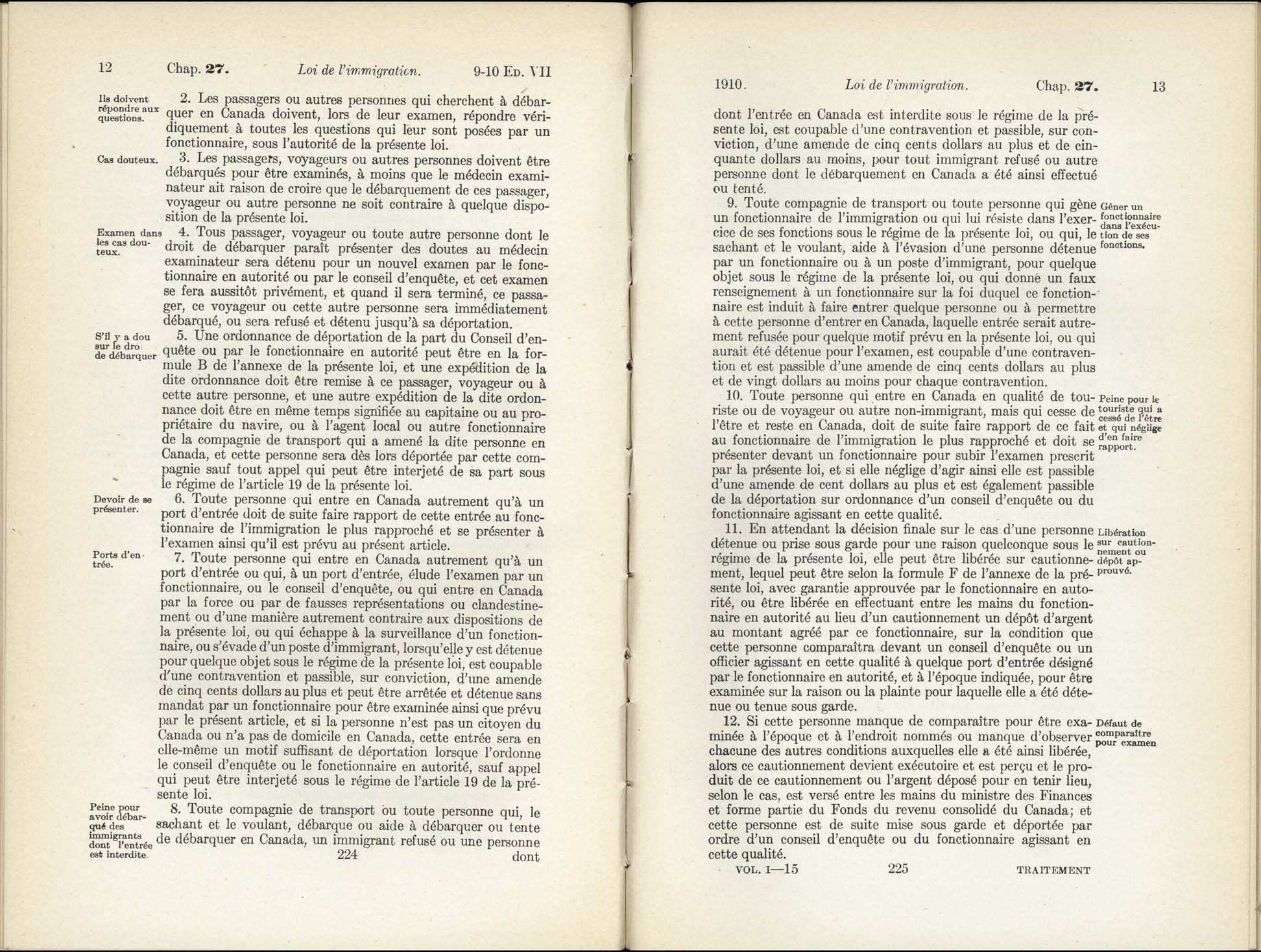 Chap 27 Page 224, 225 L’Acte d’immigration, 1910
