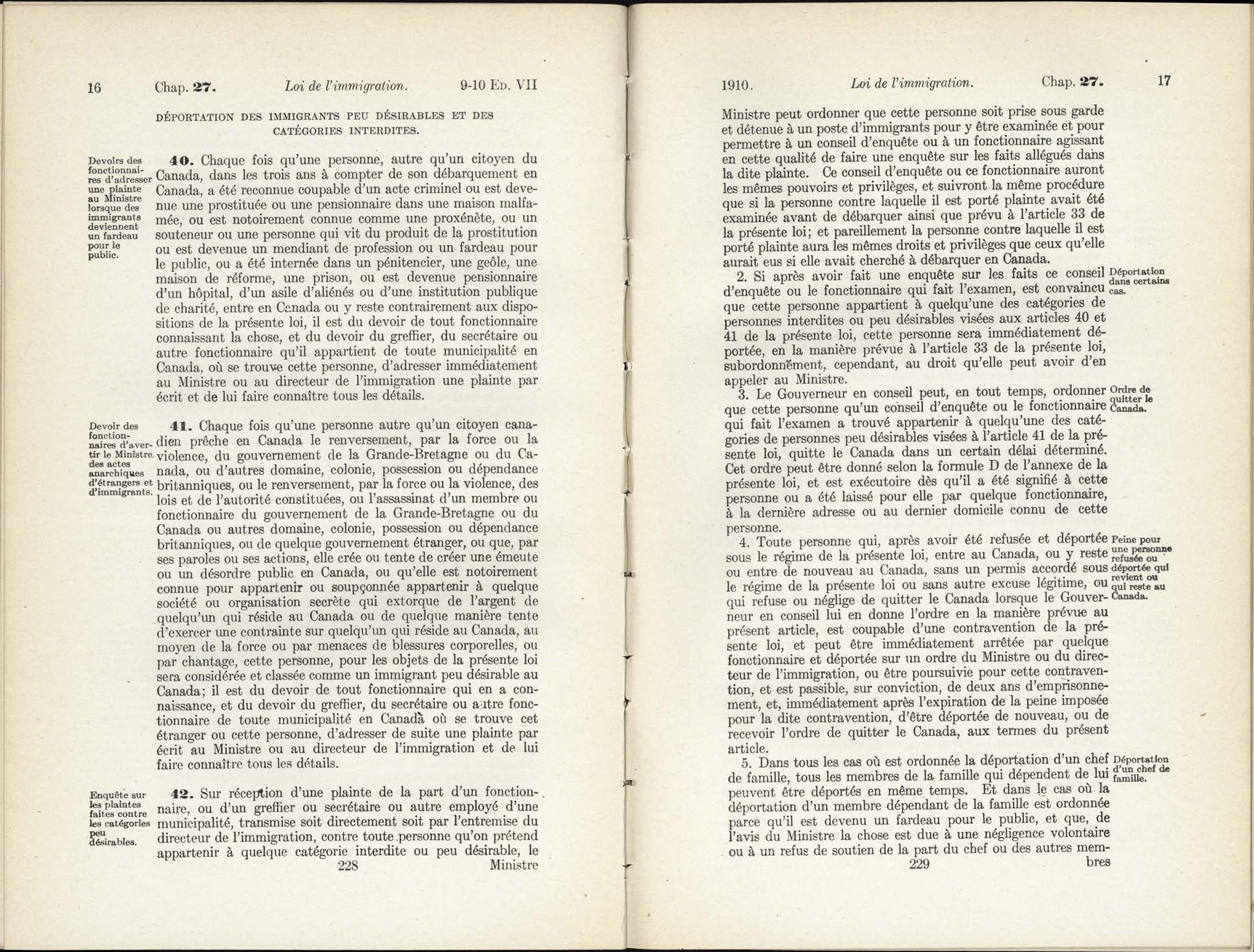 Chap 27 Page 228, 229 L’Acte d’immigration, 1910