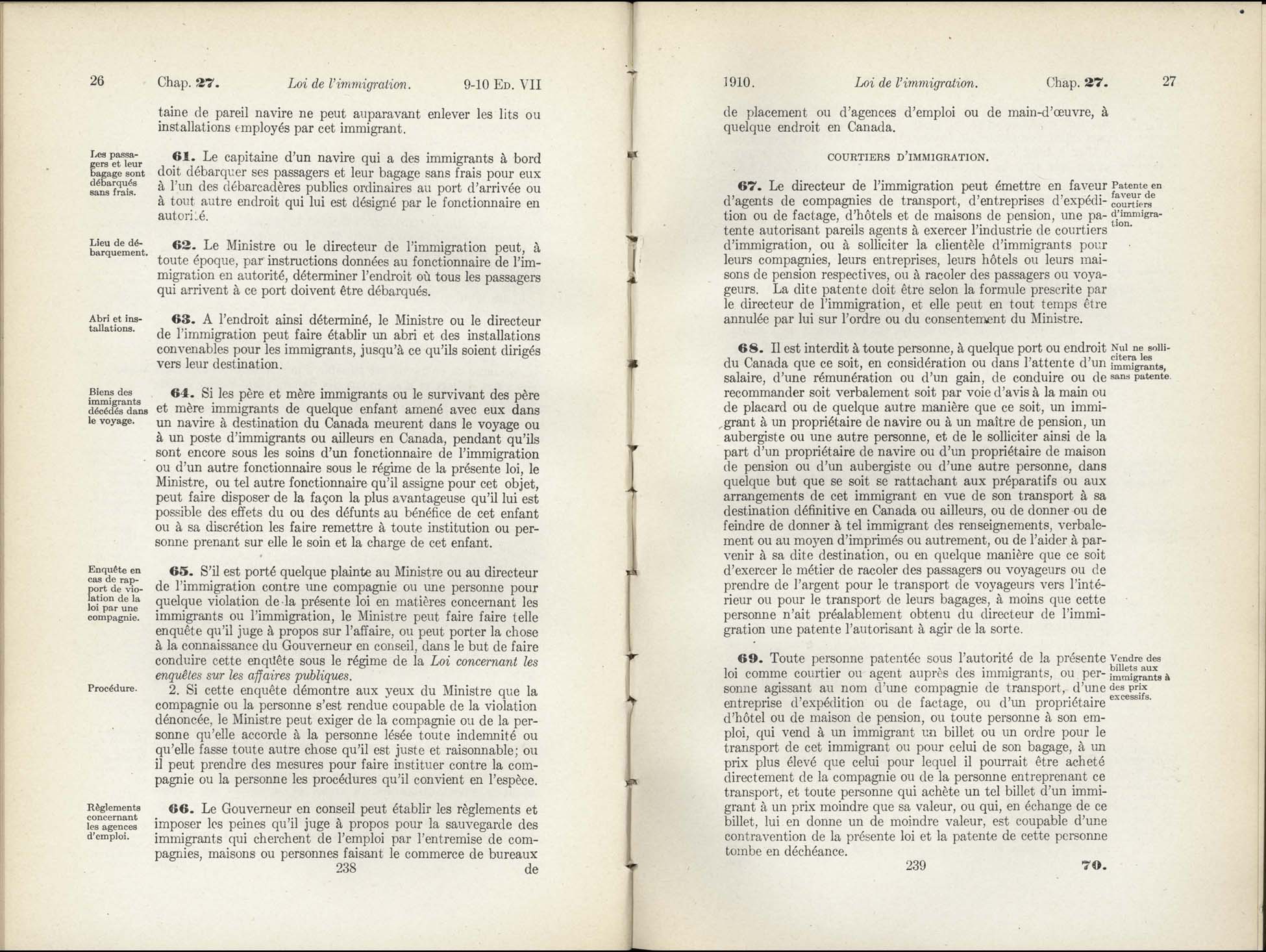 Chap 27 Page 238, 239 L’Acte d’immigration, 1910