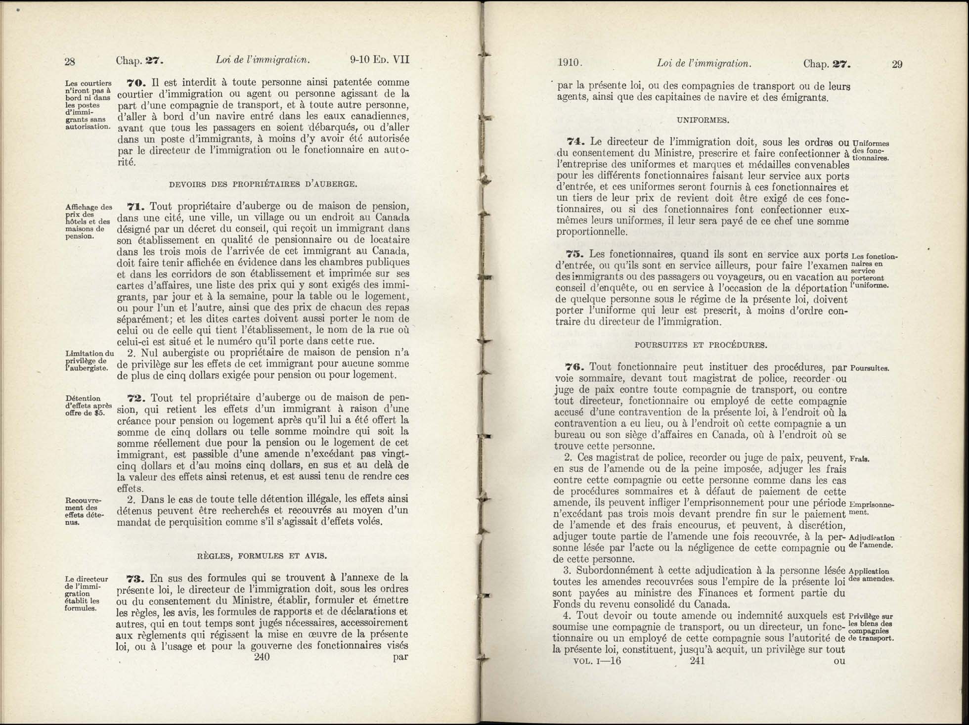 Chap 27 Page 240, 241 L’Acte d’immigration, 1910