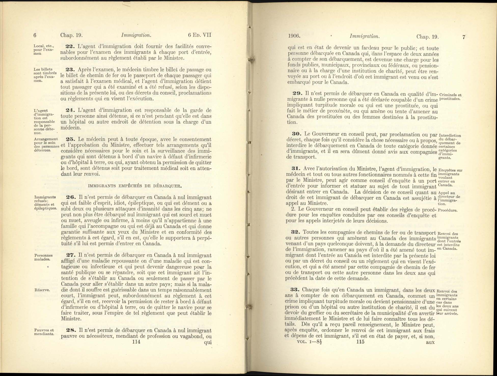 Chap. 19 Page 114, 115 Acte de l’immigration, 1906
