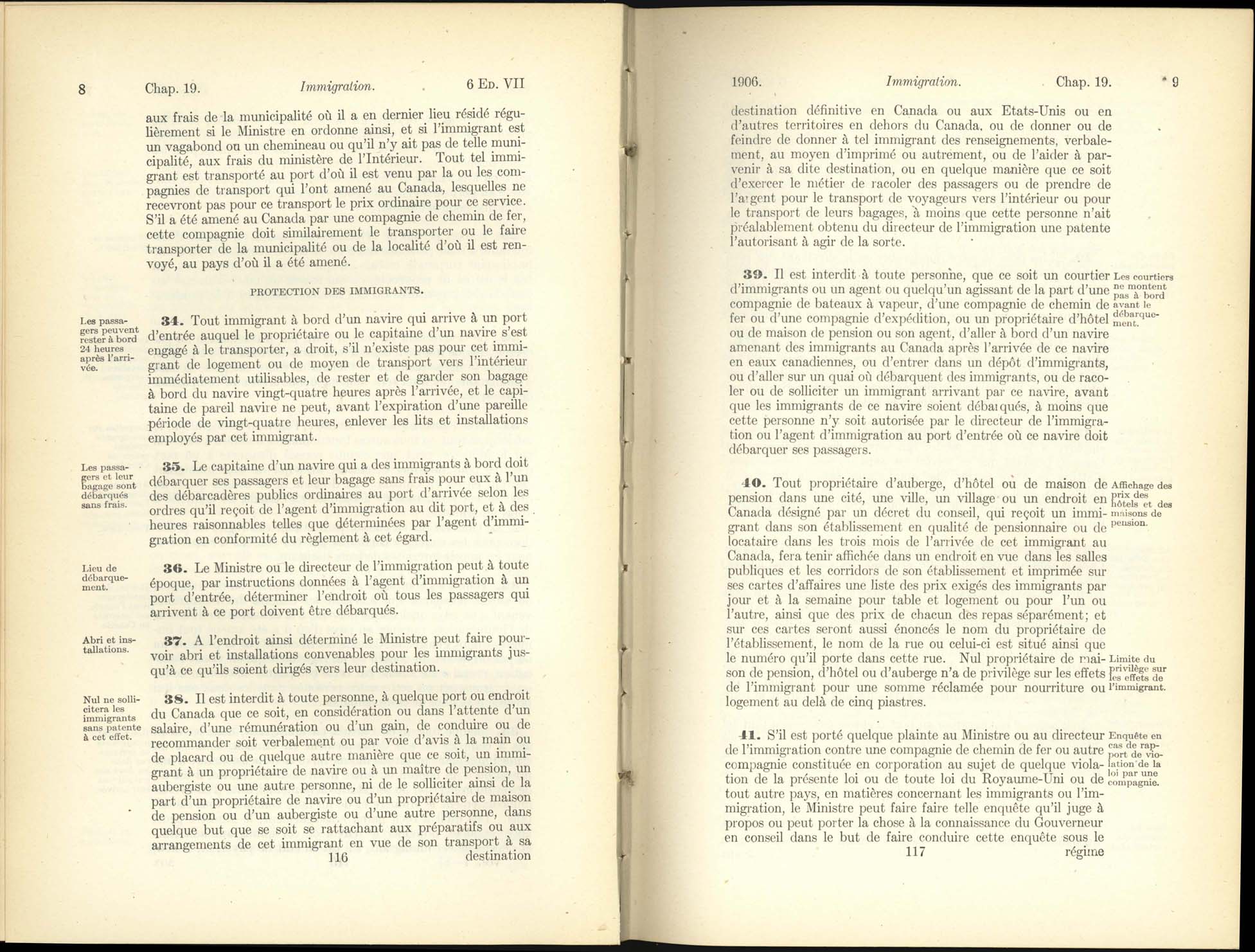 Chap. 19 Page 116, 117 Acte de l’immigration, 1906