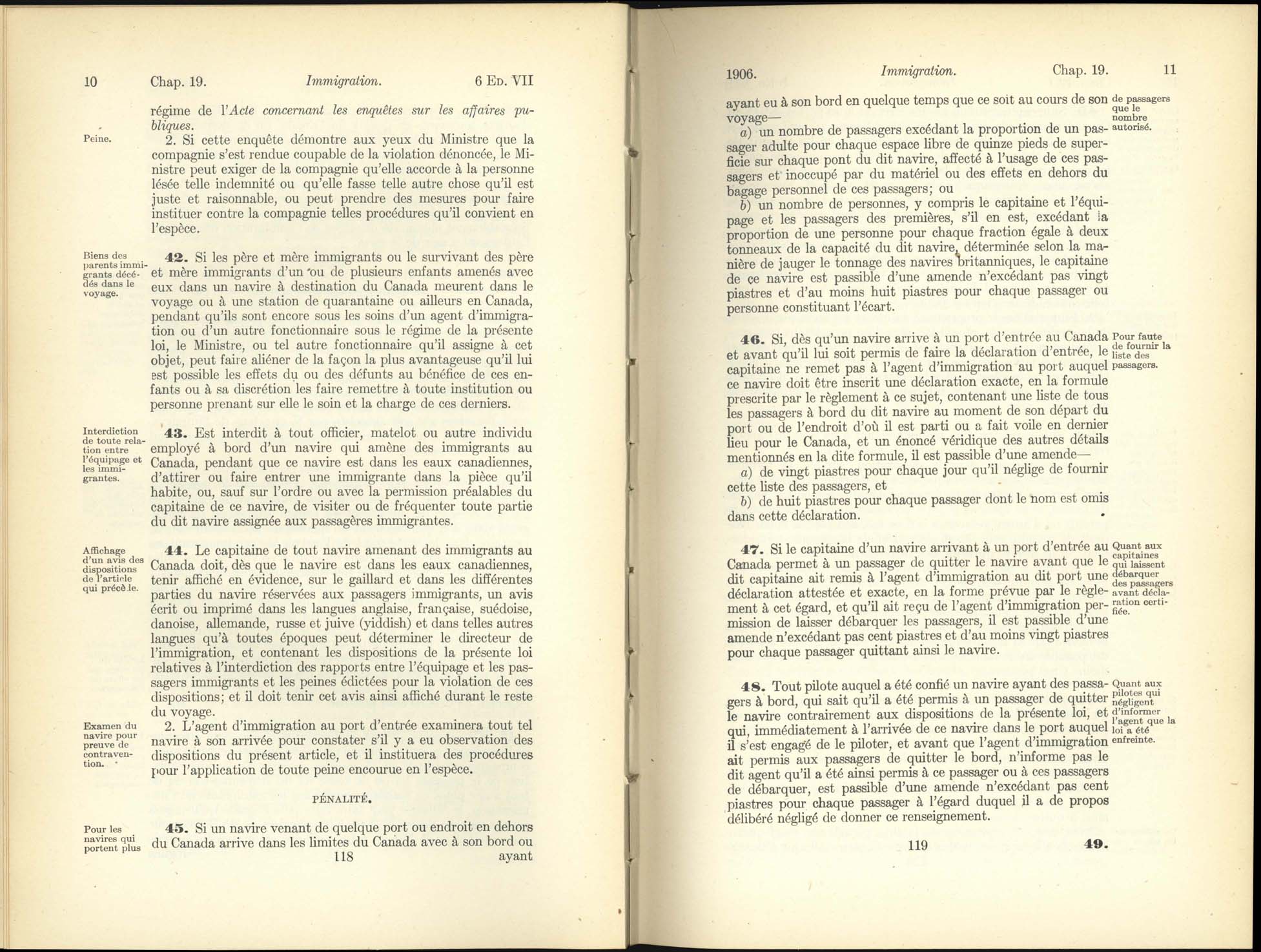 Chap. 19 Page 118, 119 Acte de l’immigration, 1906