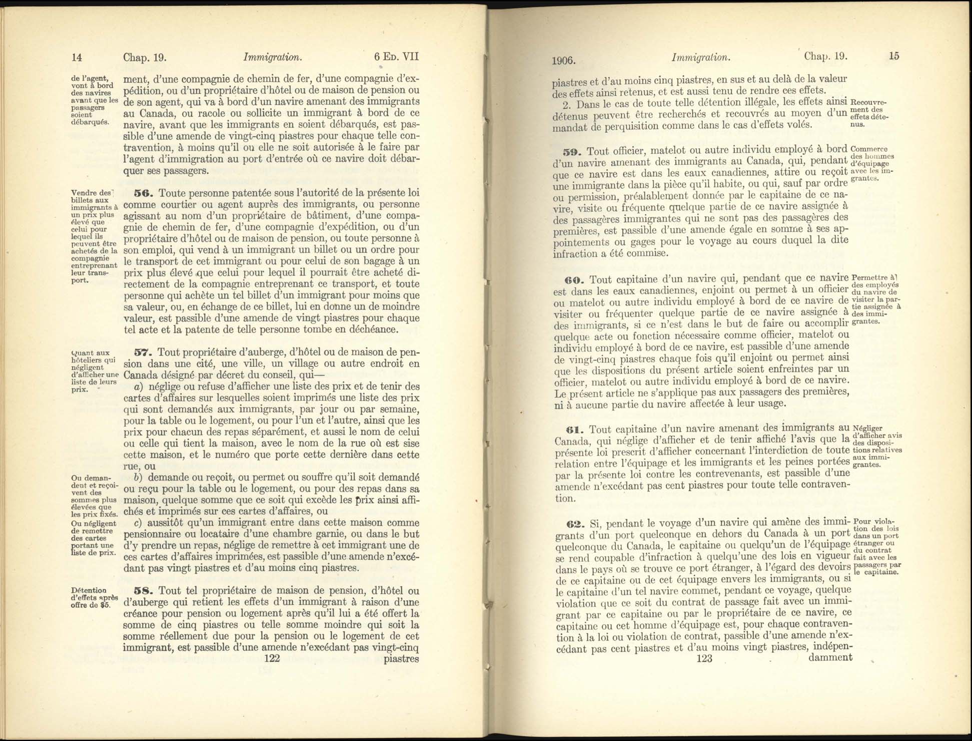 Chap. 19 Page 122, 123 Acte de l’immigration, 1906