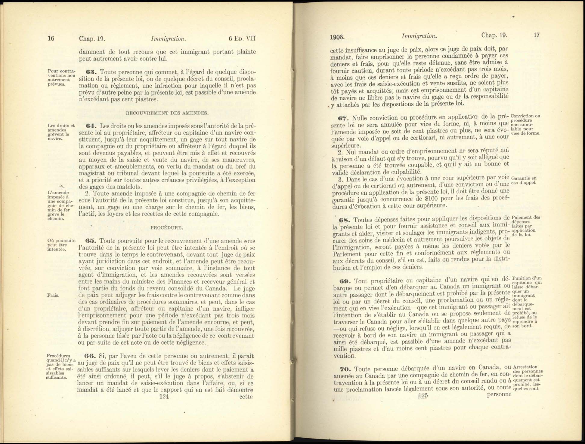 Chap. 19 Page 124, 125 Acte de l’immigration, 1906