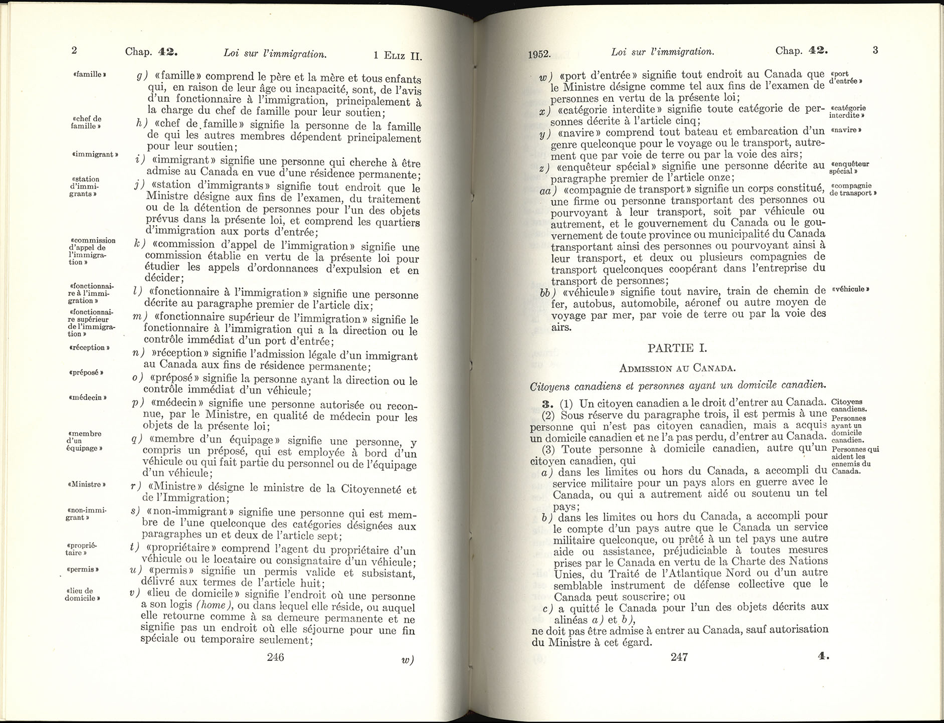 Chap 42 Page 246, 247 Loi sur l’immigration, 1952