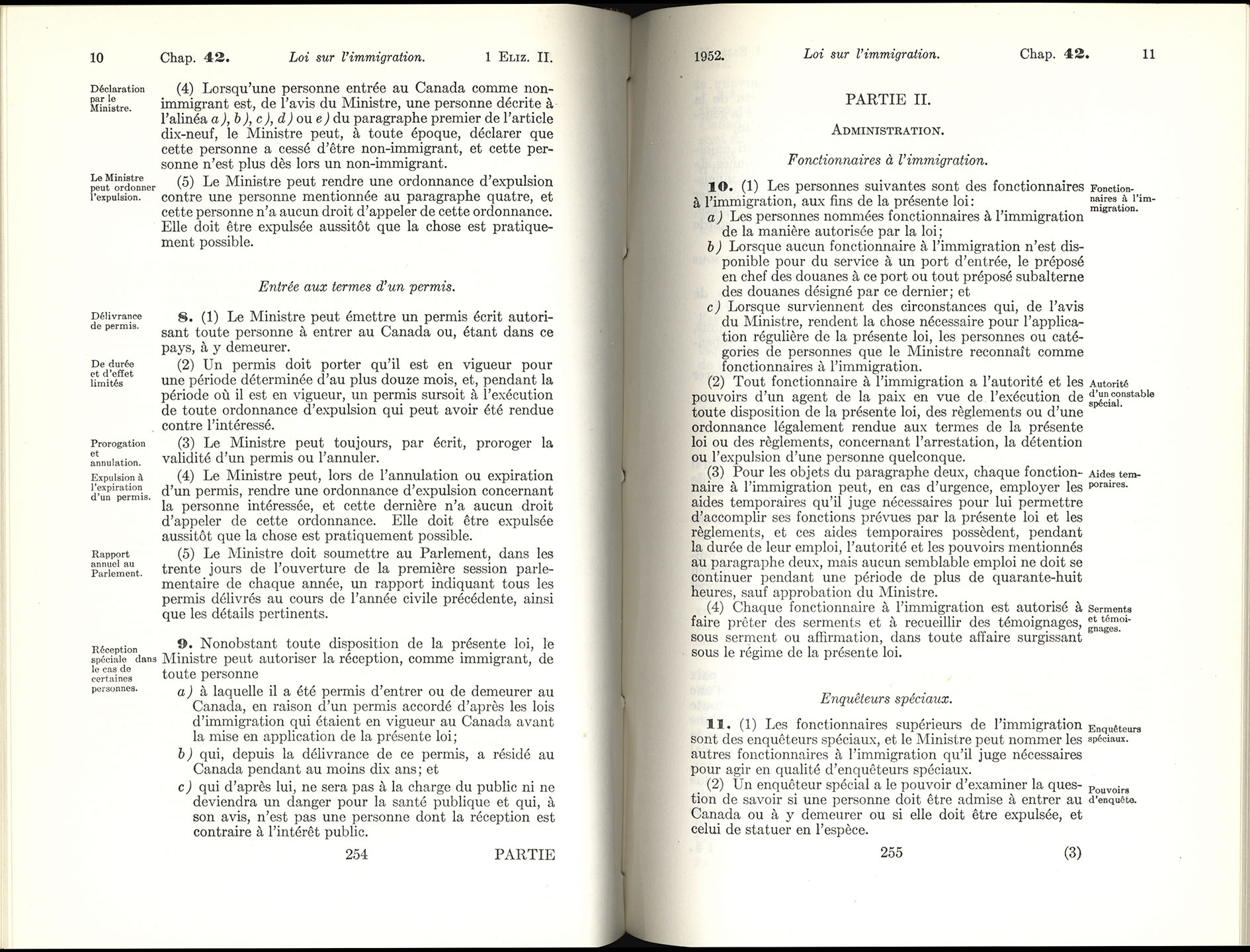 Chap 42 Page 254, 255 Loi sur l’immigration, 1952