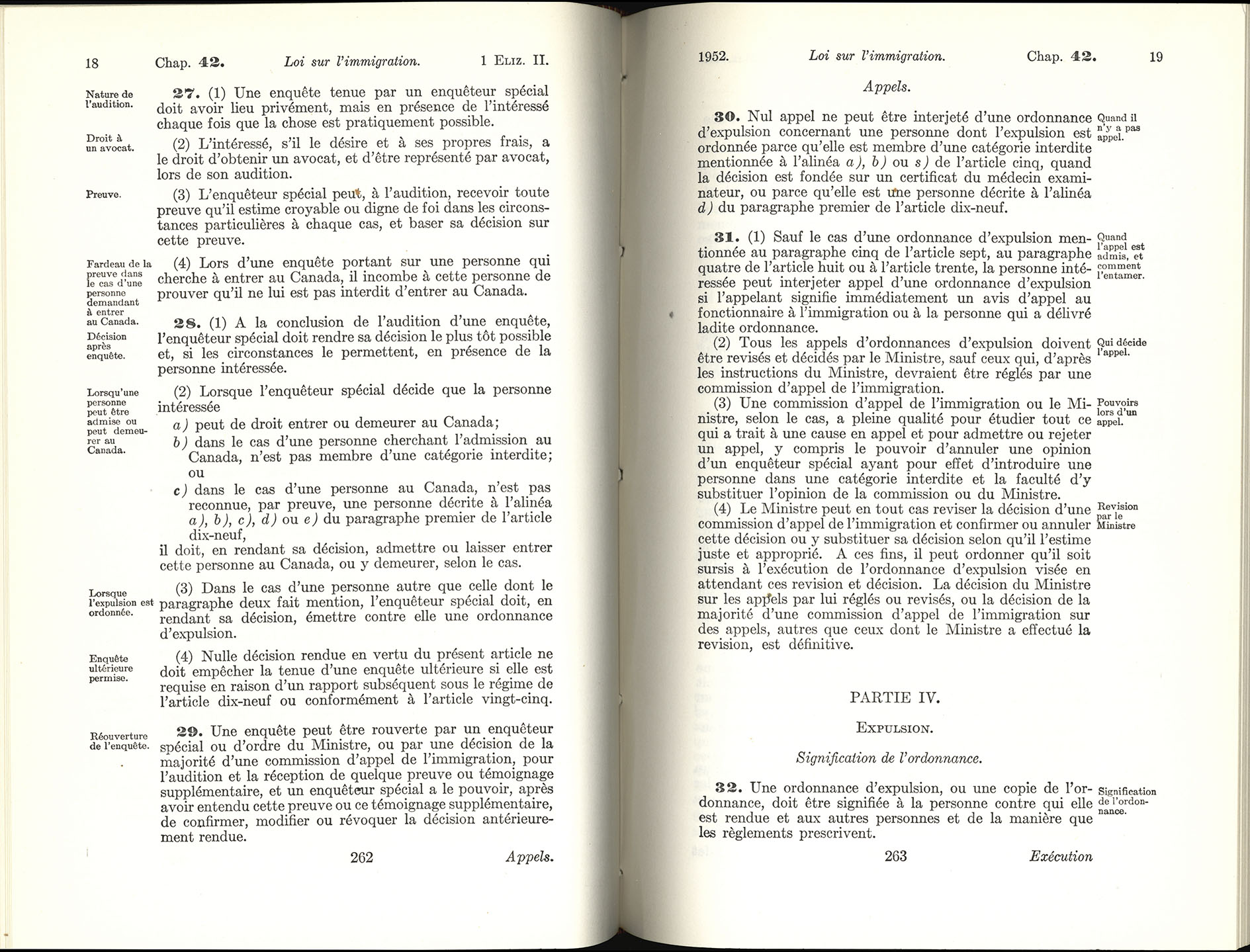 Chap 42 Page 262, 263 Loi sur l’immigration, 1952