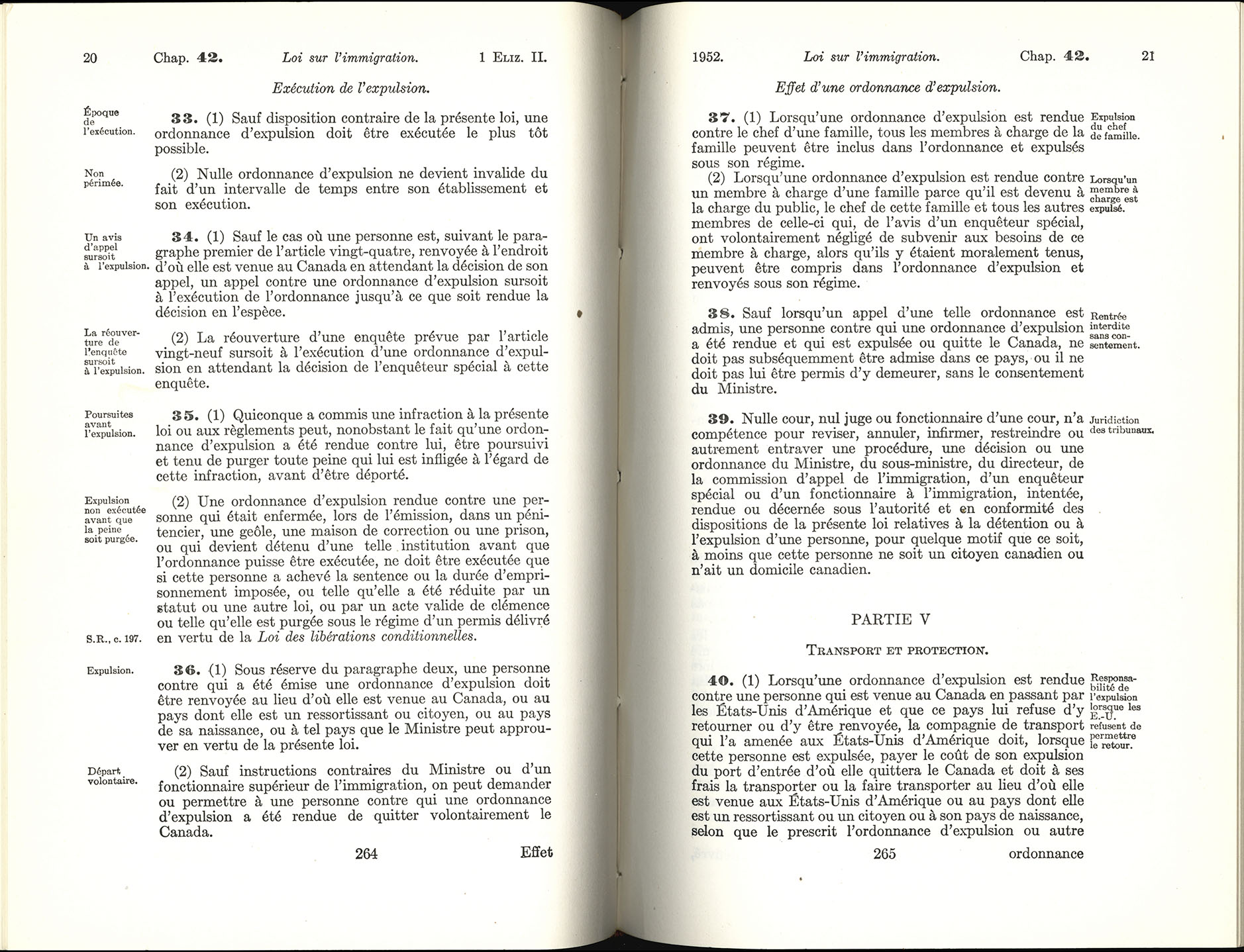 Chap 42 Page 264, 265 Loi sur l’immigration, 1952