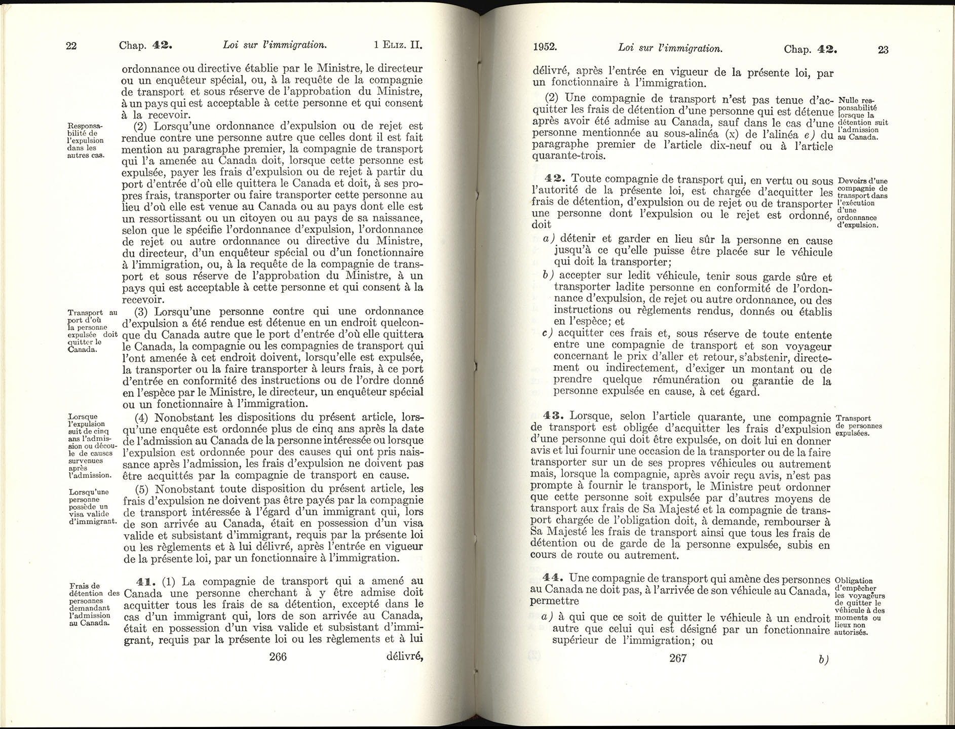 Chap 42 Page 266, 267 Loi sur l’immigration, 1952