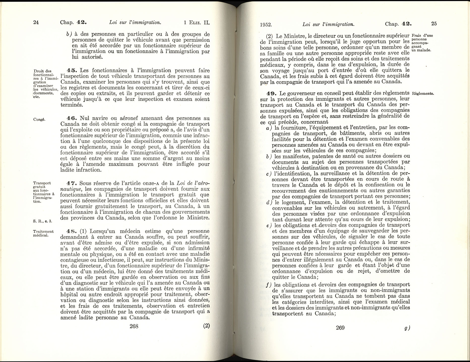 Chap 42 Page 268, 269 Loi sur l’immigration, 1952