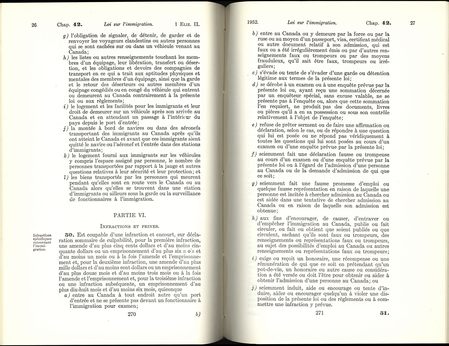 Chap 42 Page 270, 271 Loi sur l’immigration, 1952