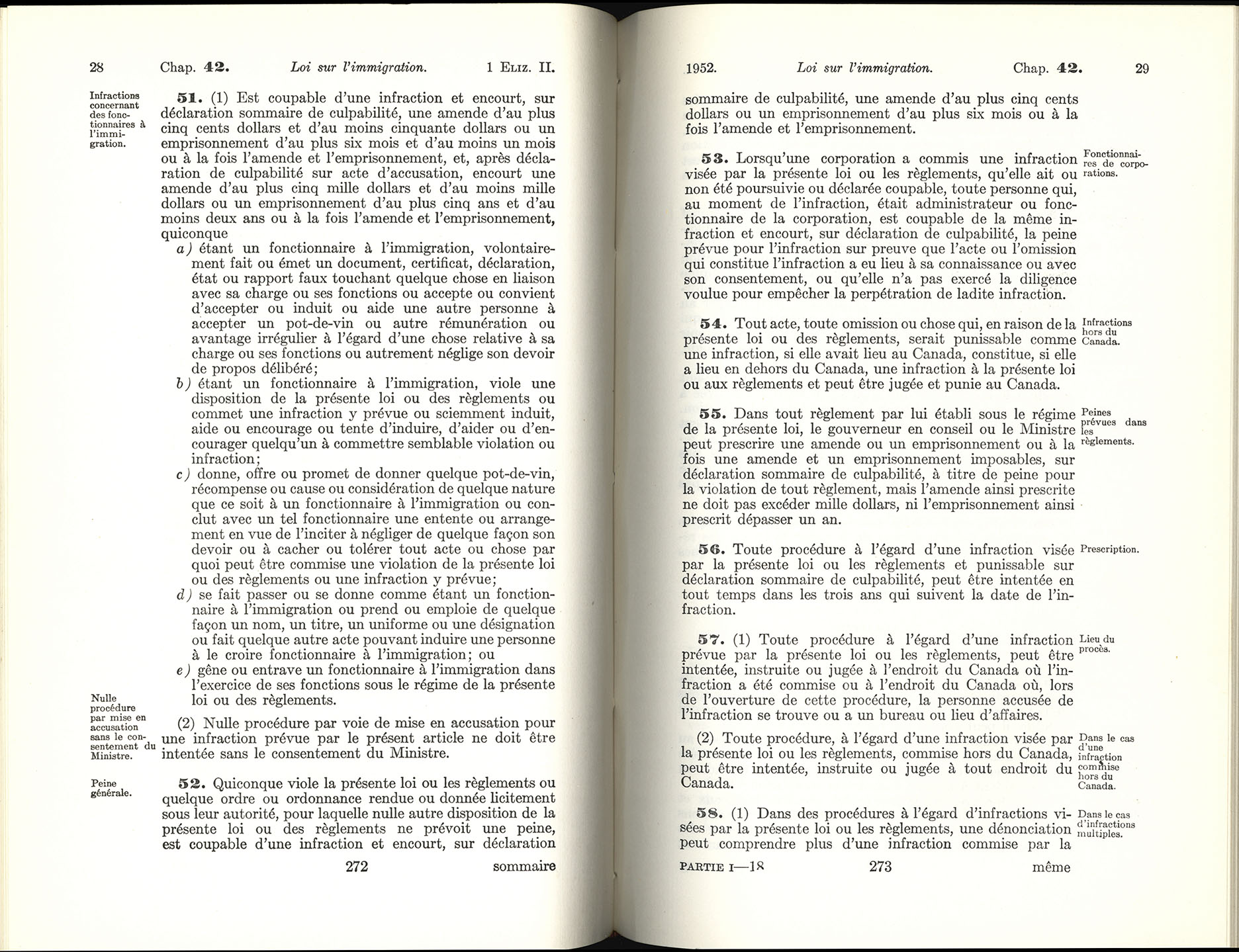 Chap 42 Page 272, 273 Loi sur l’immigration, 1952