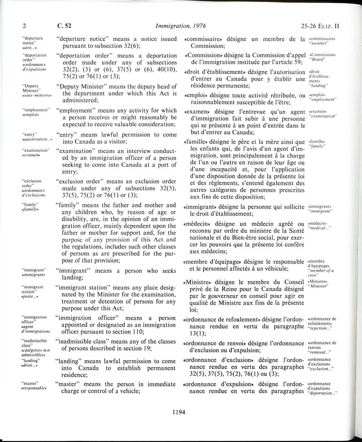 Page 1194 Loi sur l’immigration de 1976